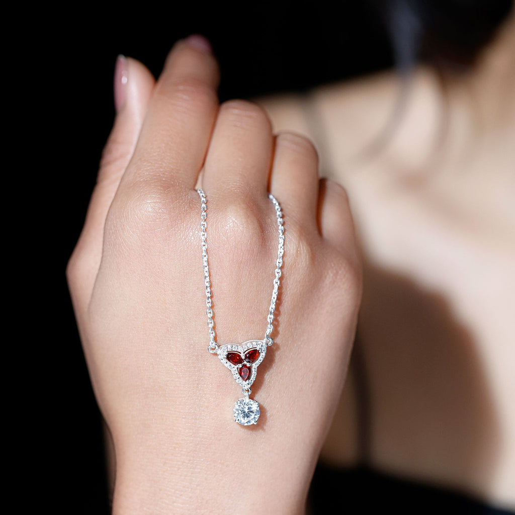 1 Carat Lab Grown Diamond Dangle Necklace With Garnet