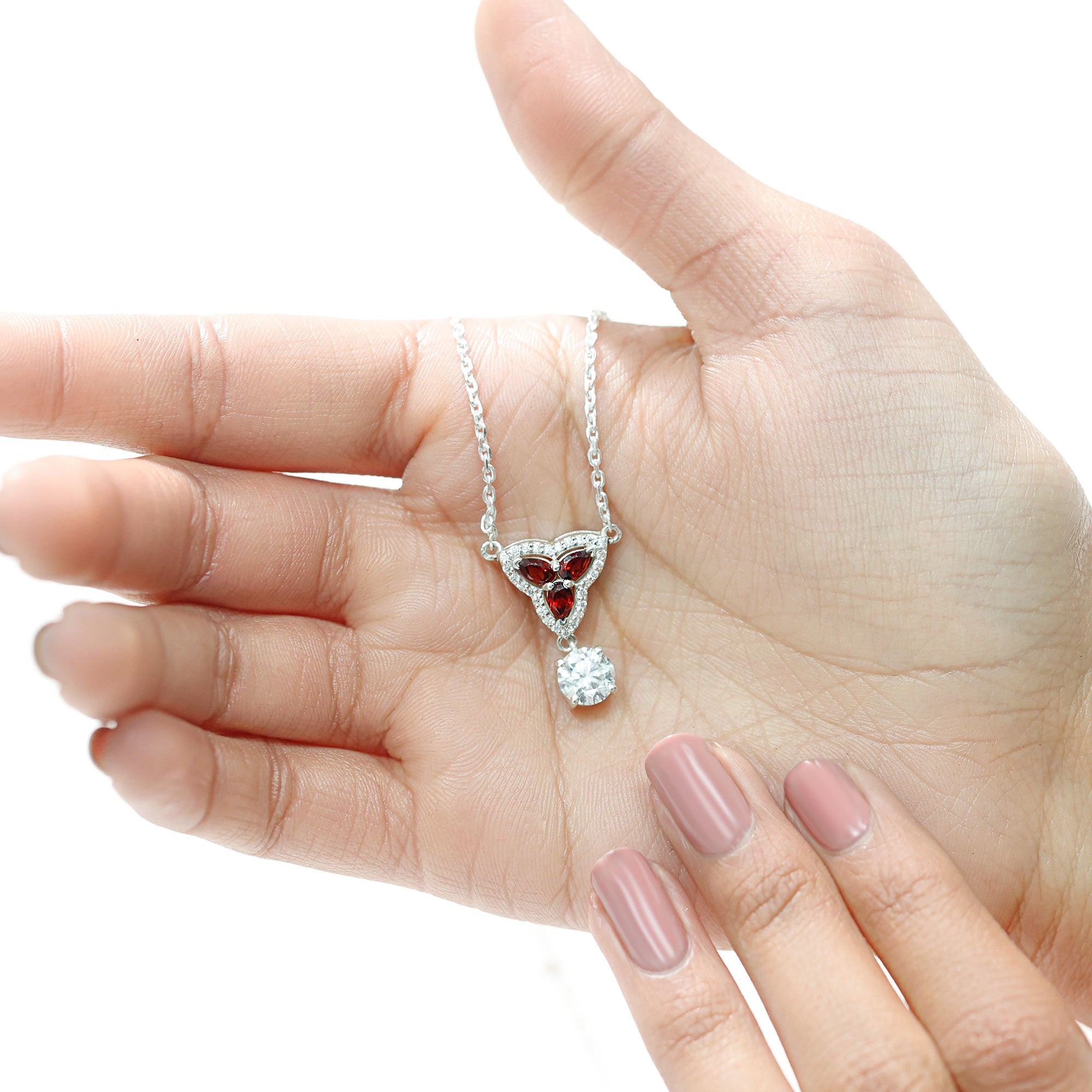 1 Carat Lab Grown Diamond Dangle Necklace With Garnet