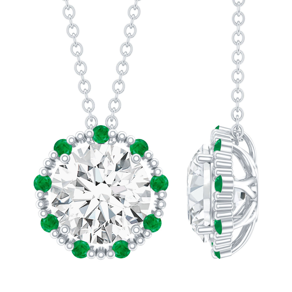 Certified Lab 8 MM Round Diamond Halo Necklace With Emerald