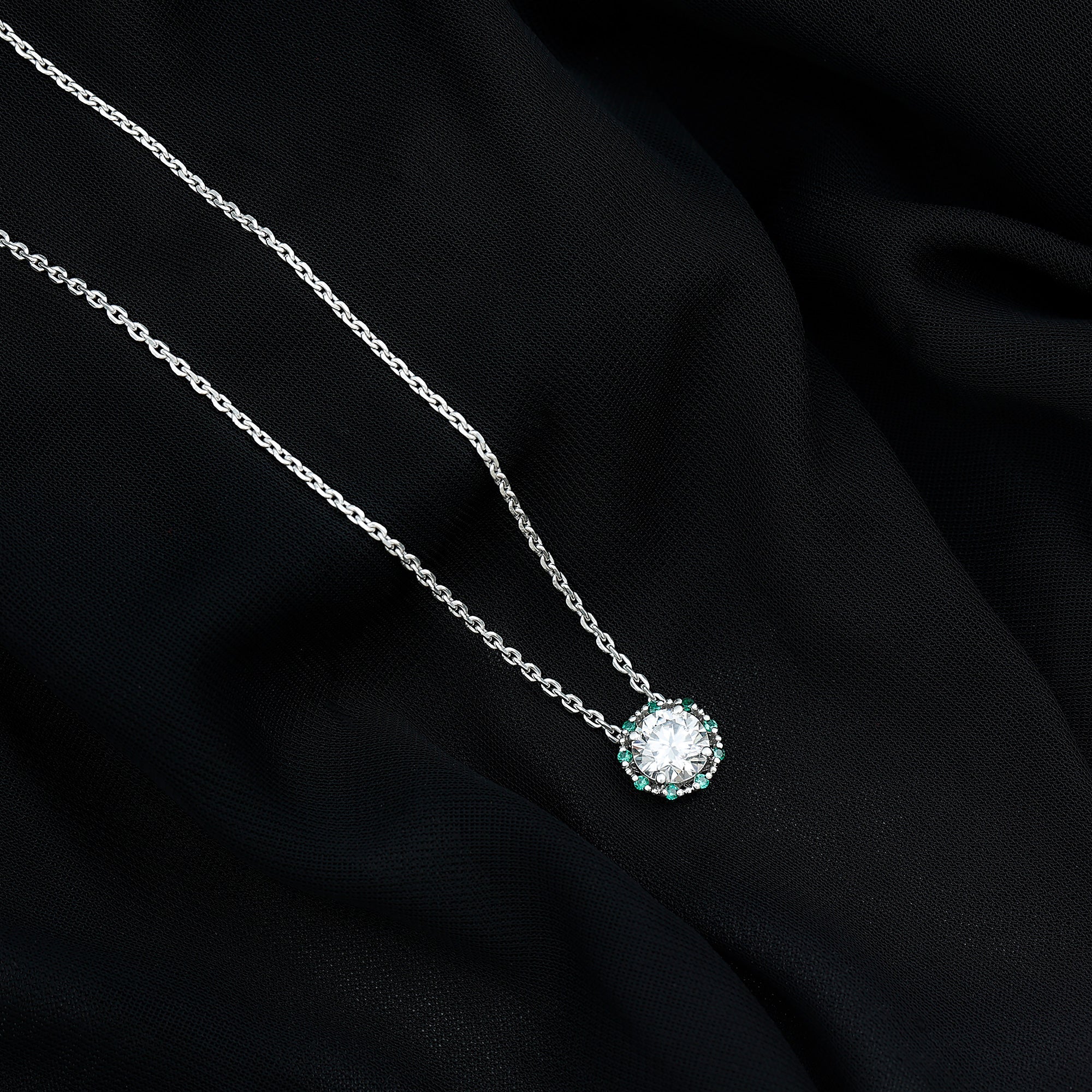 Certified Lab 8 MM Round Diamond Halo Necklace With Emerald
