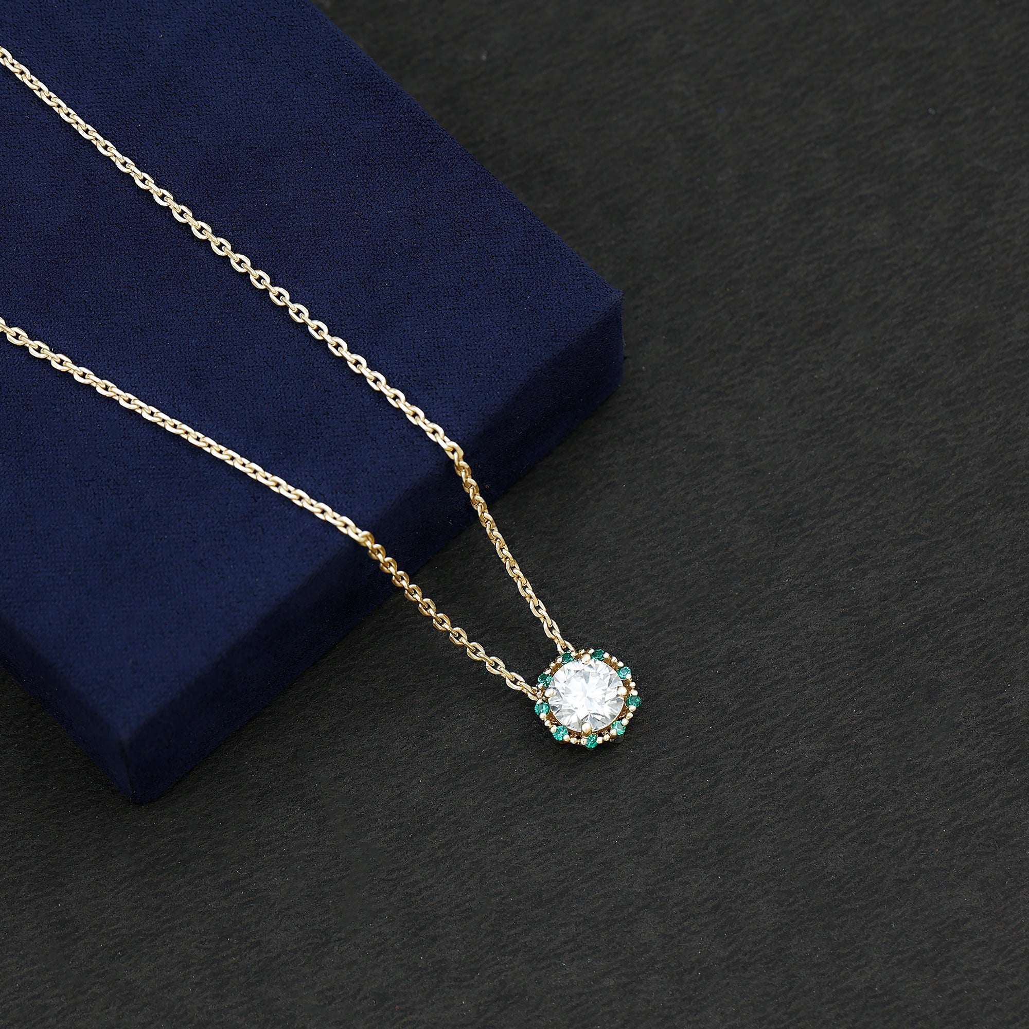 Certified Lab 8 MM Round Diamond Halo Necklace With Emerald