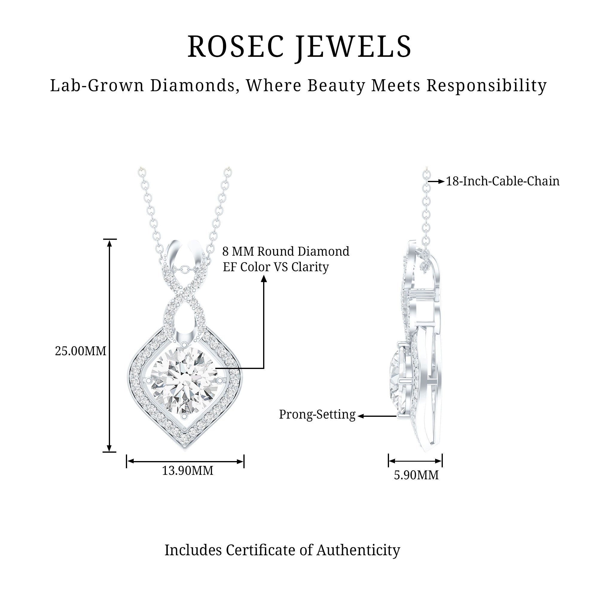 8 MM Round Lab Grown Diamond Infinity Loop Necklace