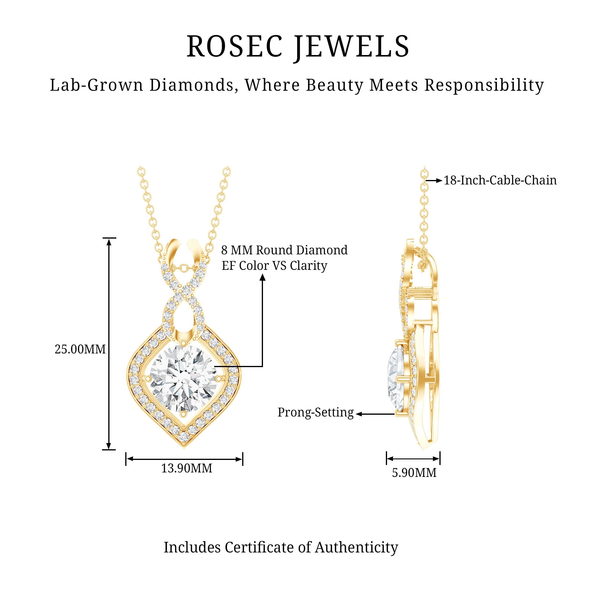 8 MM Round Lab Grown Diamond Infinity Loop Necklace