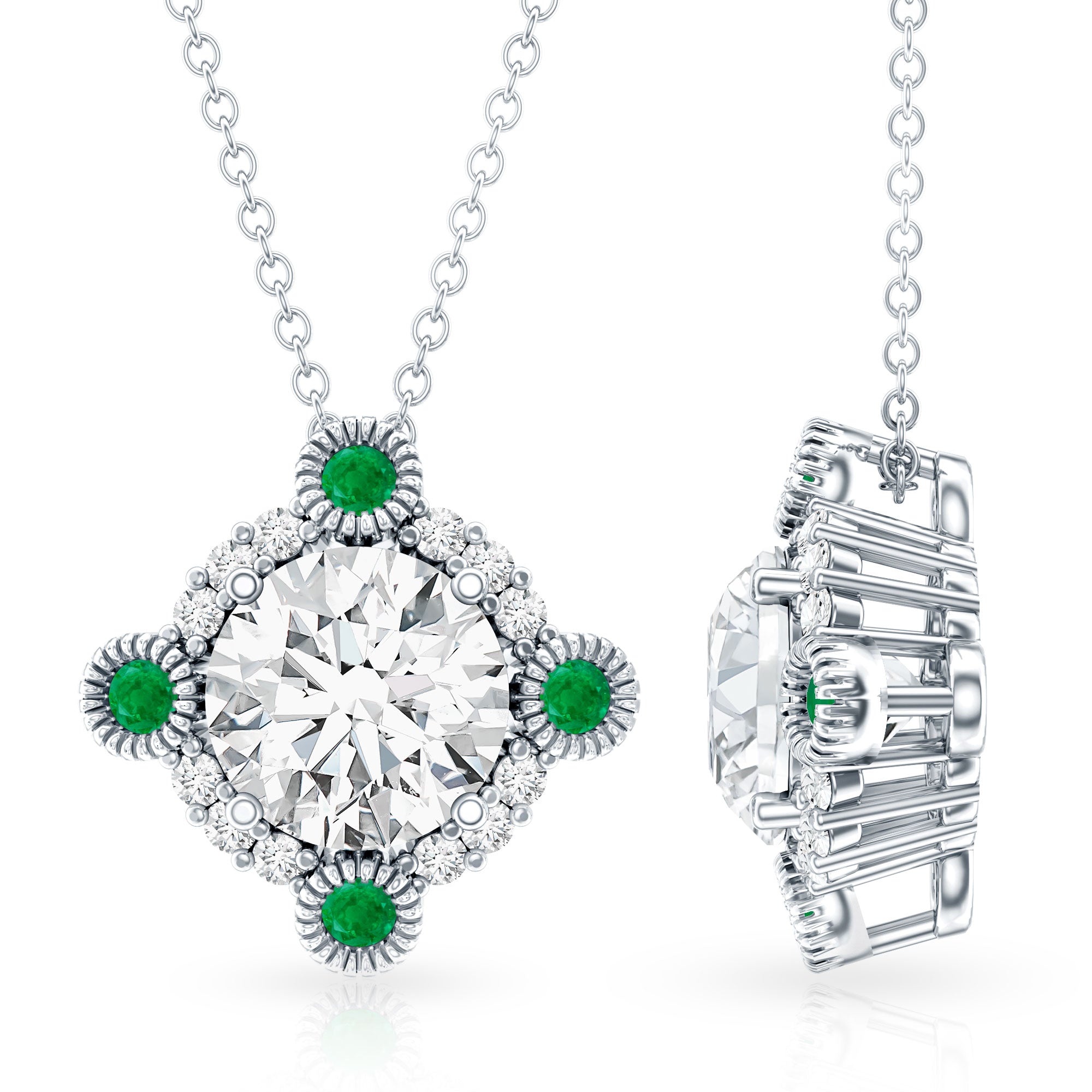 Lab Grown Diamond Bridal Necklace With Emerald