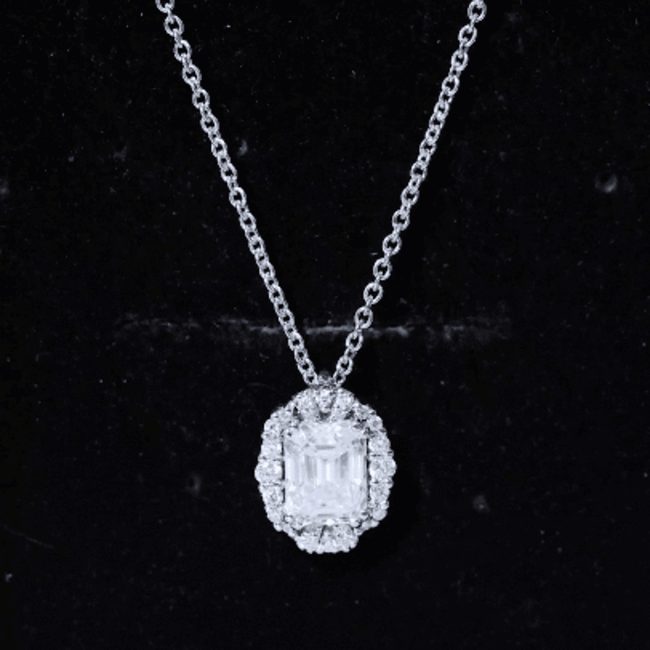 Certified 6X8 MM Emerald Cut Lab Grown Diamond Statement Necklace With Halo