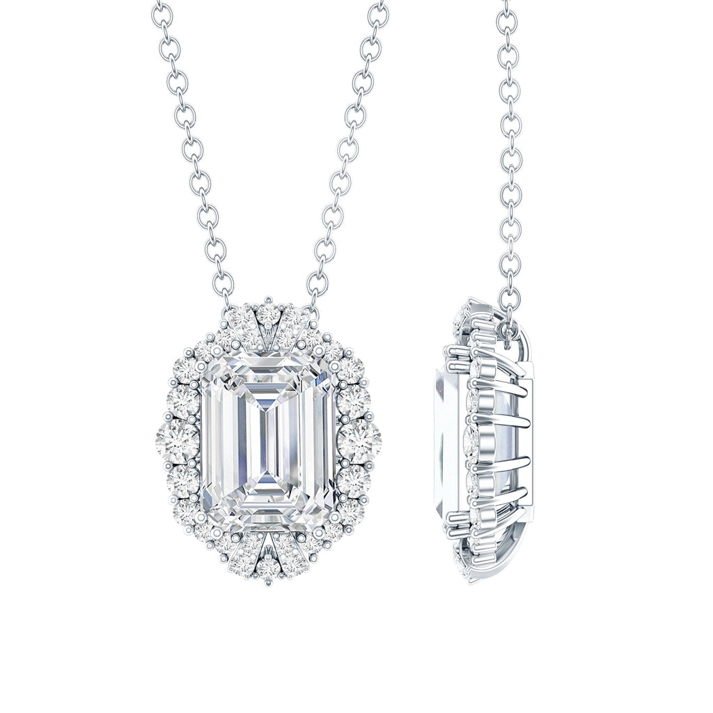 Certified 6X8 MM Emerald Cut Lab Grown Diamond Statement Necklace With Halo