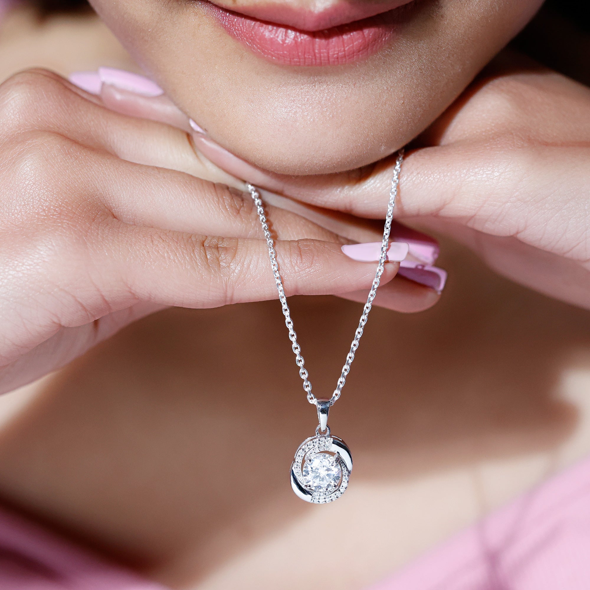 Prong Set 8 MM Round Lab Grown Diamond Swirl Pendant Necklace