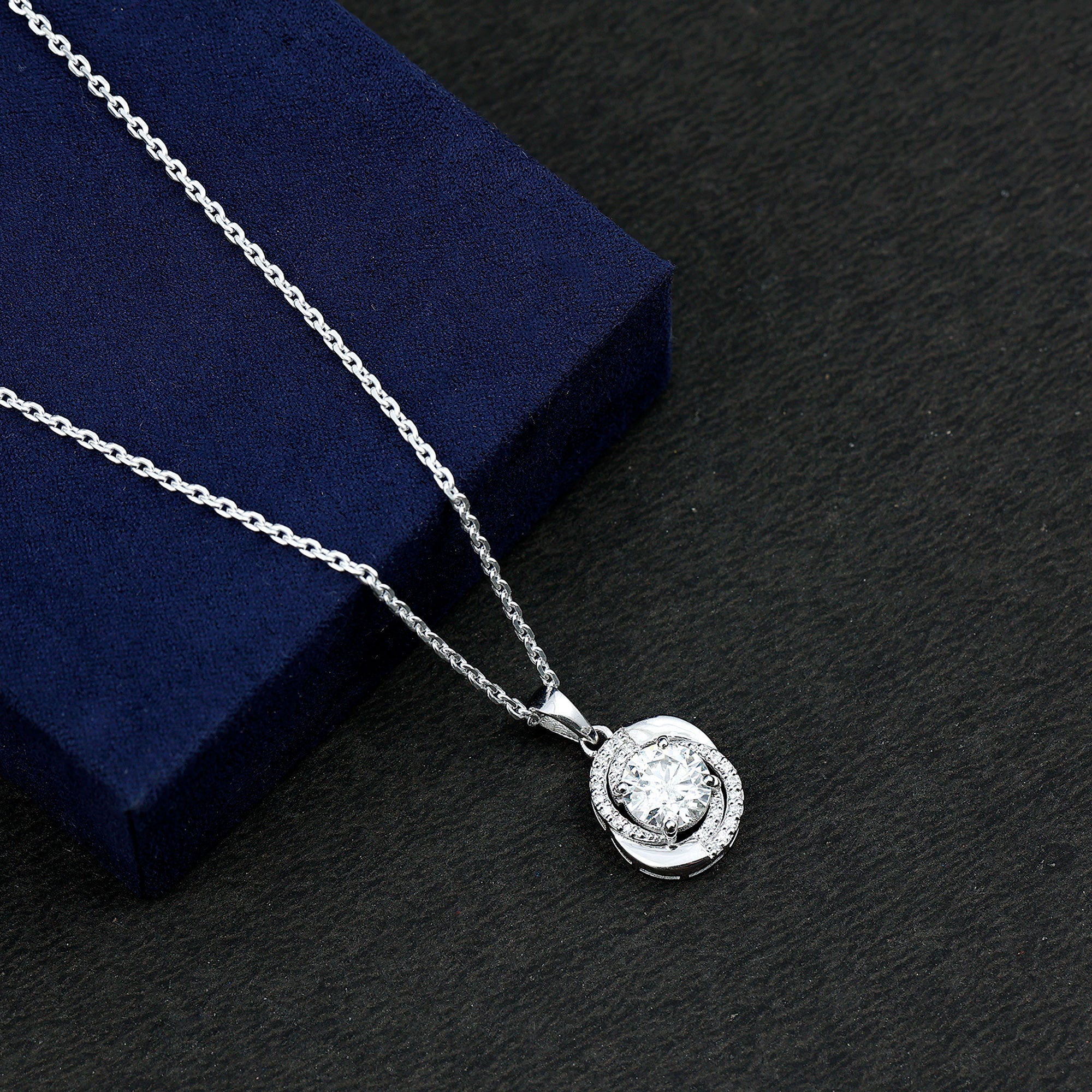 Prong Set 8 MM Round Lab Grown Diamond Swirl Pendant Necklace