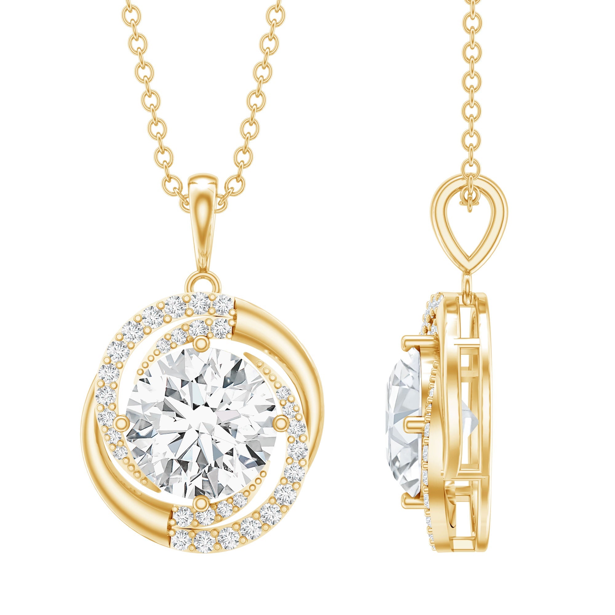 Prong Set 8 MM Round Lab Grown Diamond Swirl Pendant Necklace