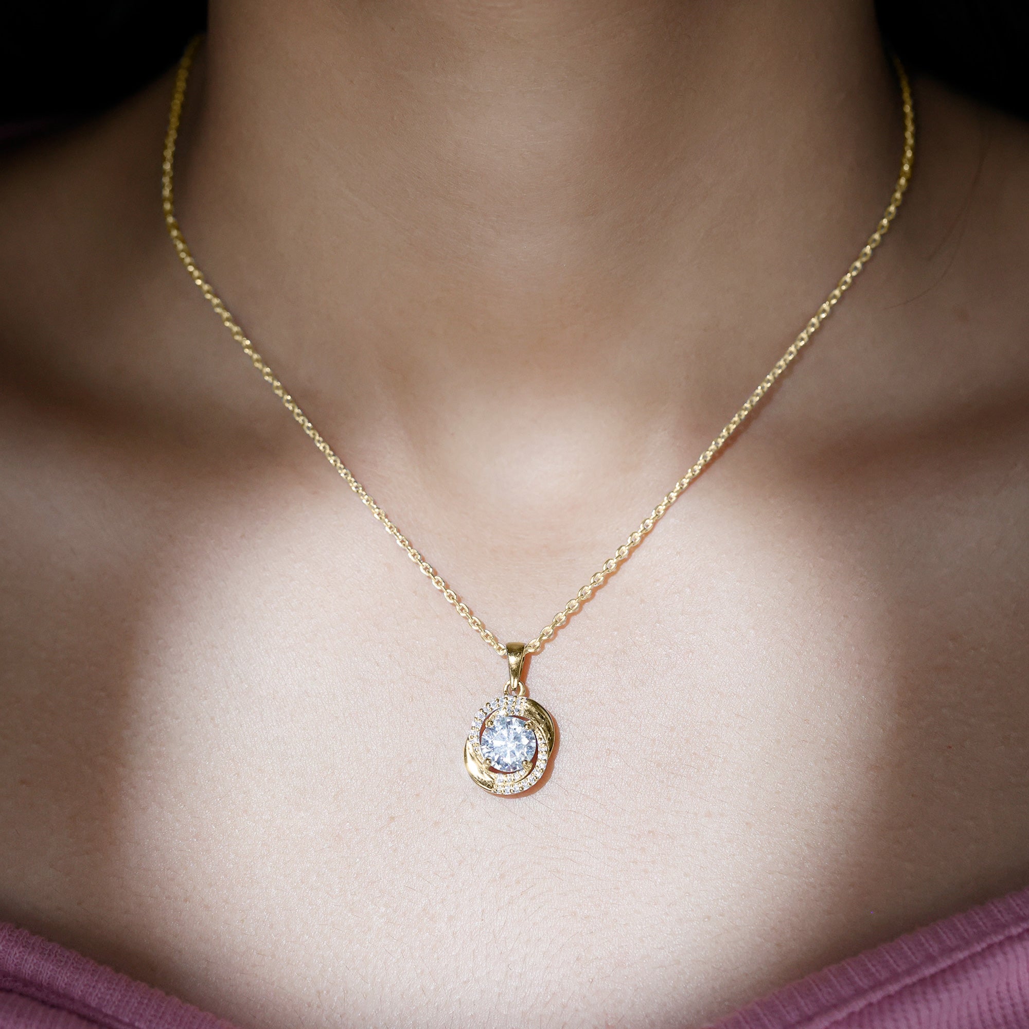 Prong Set 8 MM Round Lab Grown Diamond Swirl Pendant Necklace