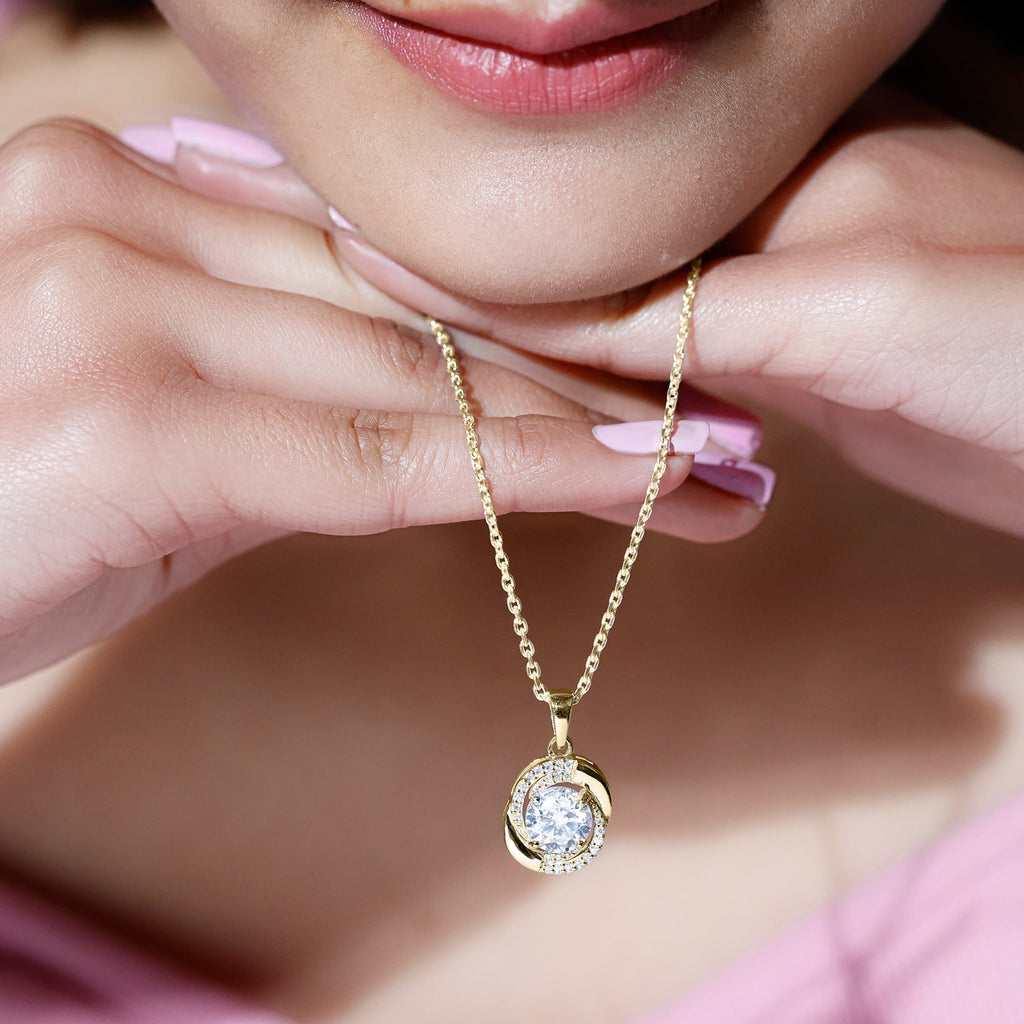 Prong Set 8 MM Round Lab Grown Diamond Swirl Pendant Necklace