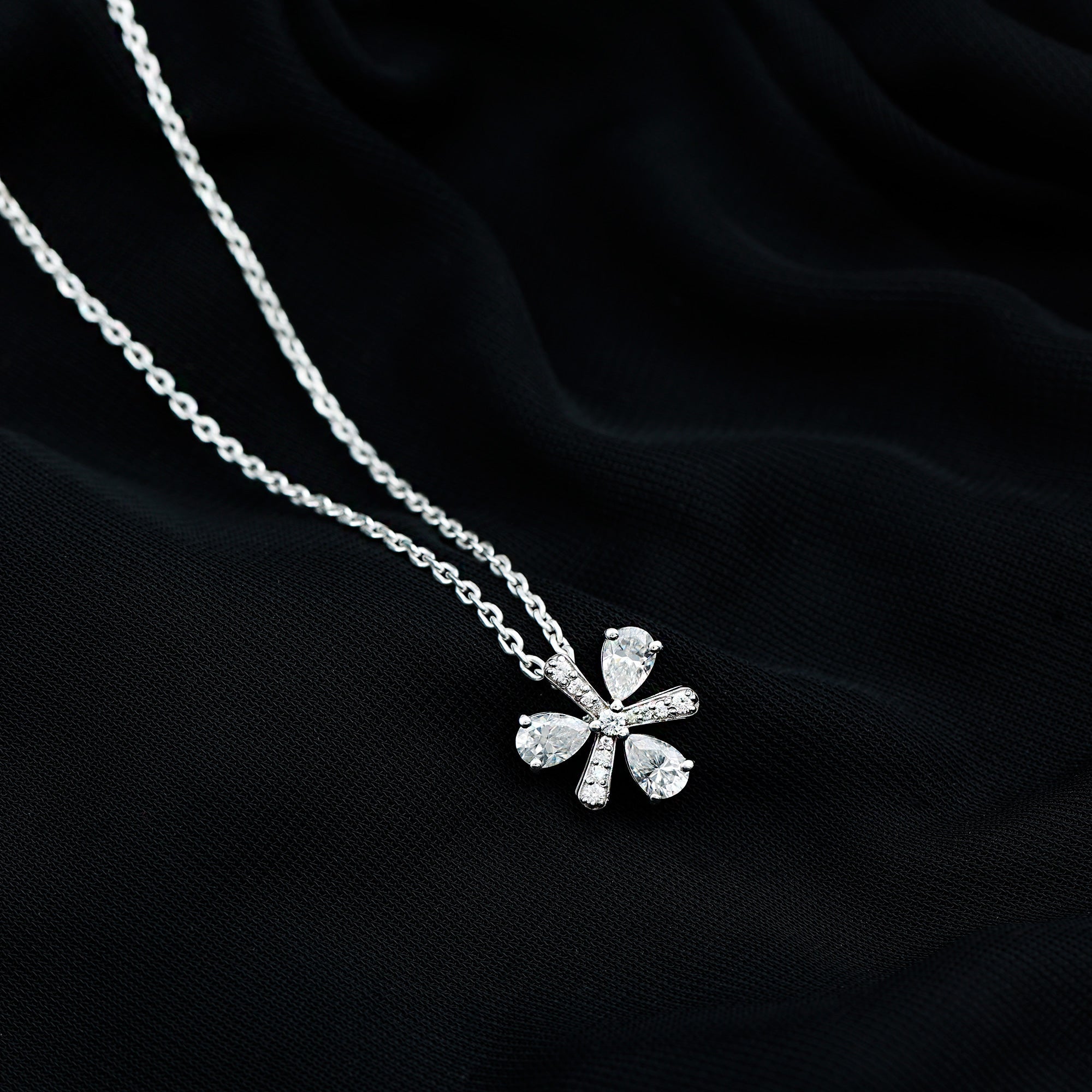 Certified Pear Shape Lab Grown Diamond Flower Pendant Necklace