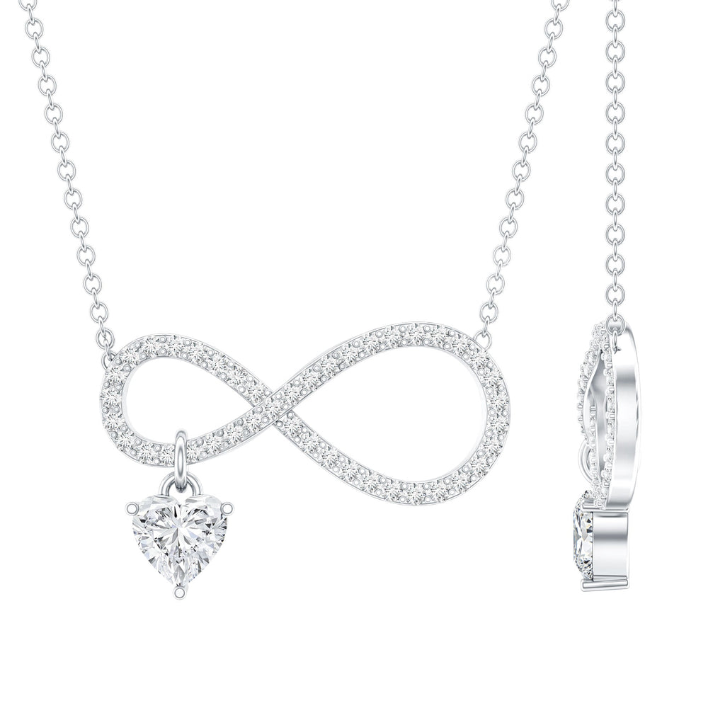 Pave Set Lab Grown Diamond Infinity Heart Charm Necklace