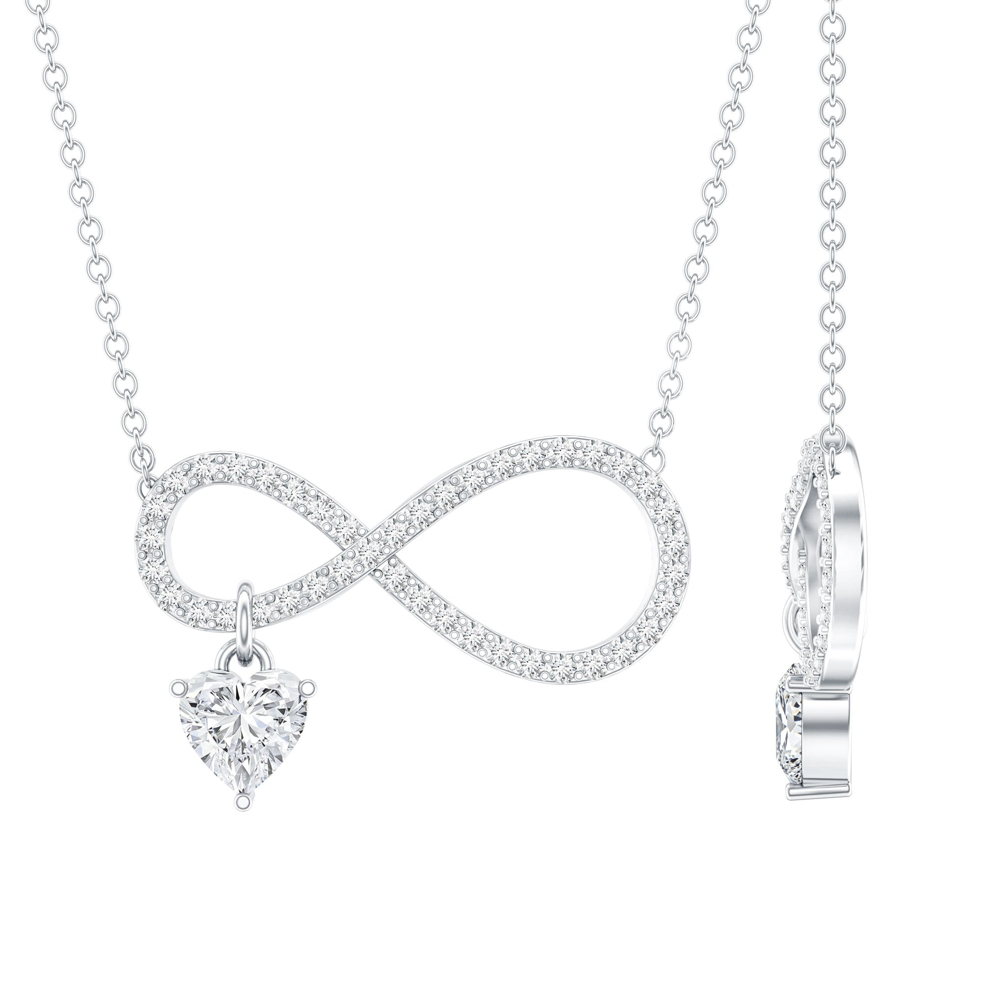 Pave Set Lab Grown Diamond Infinity Heart Charm Necklace