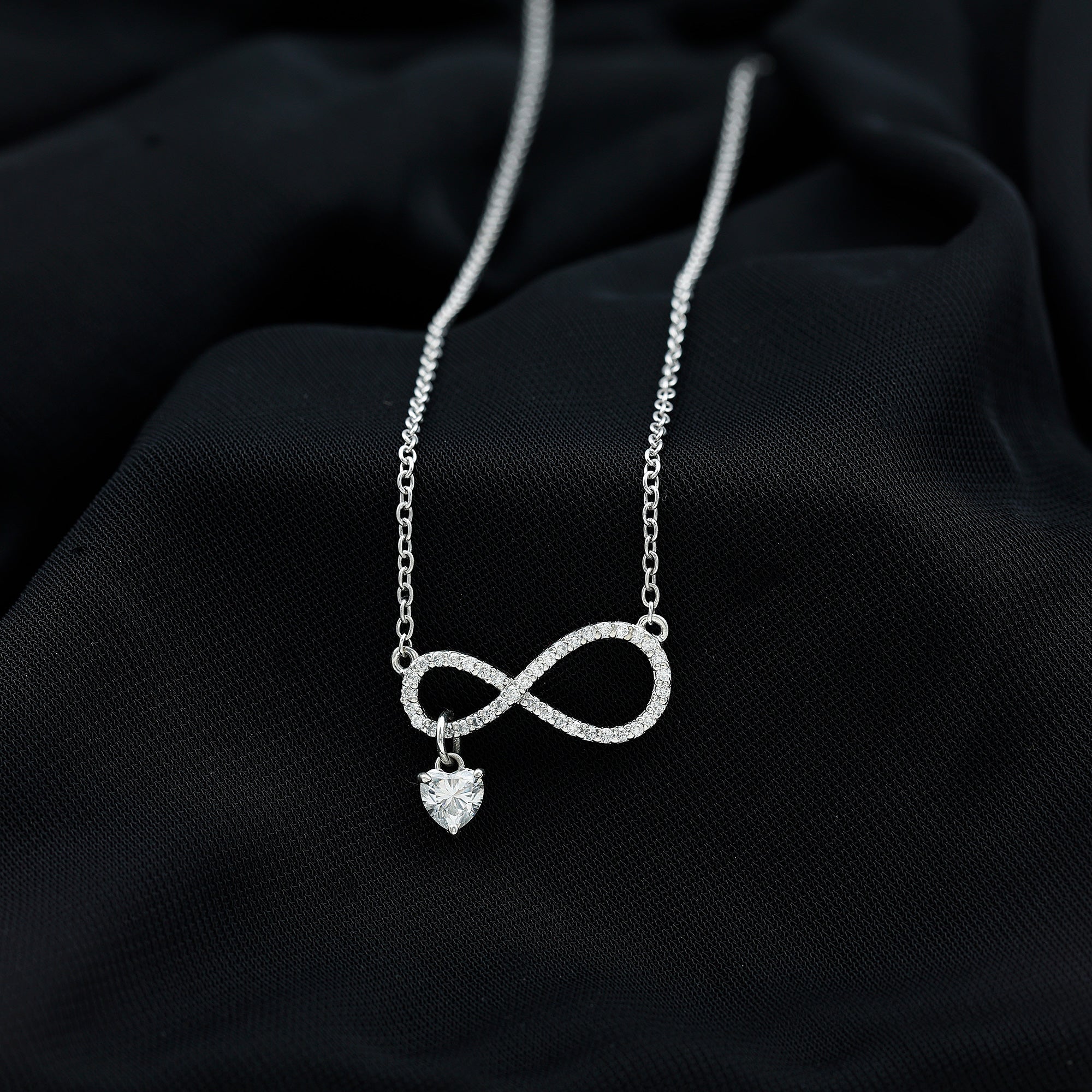 Pave Set Lab Grown Diamond Infinity Heart Charm Necklace