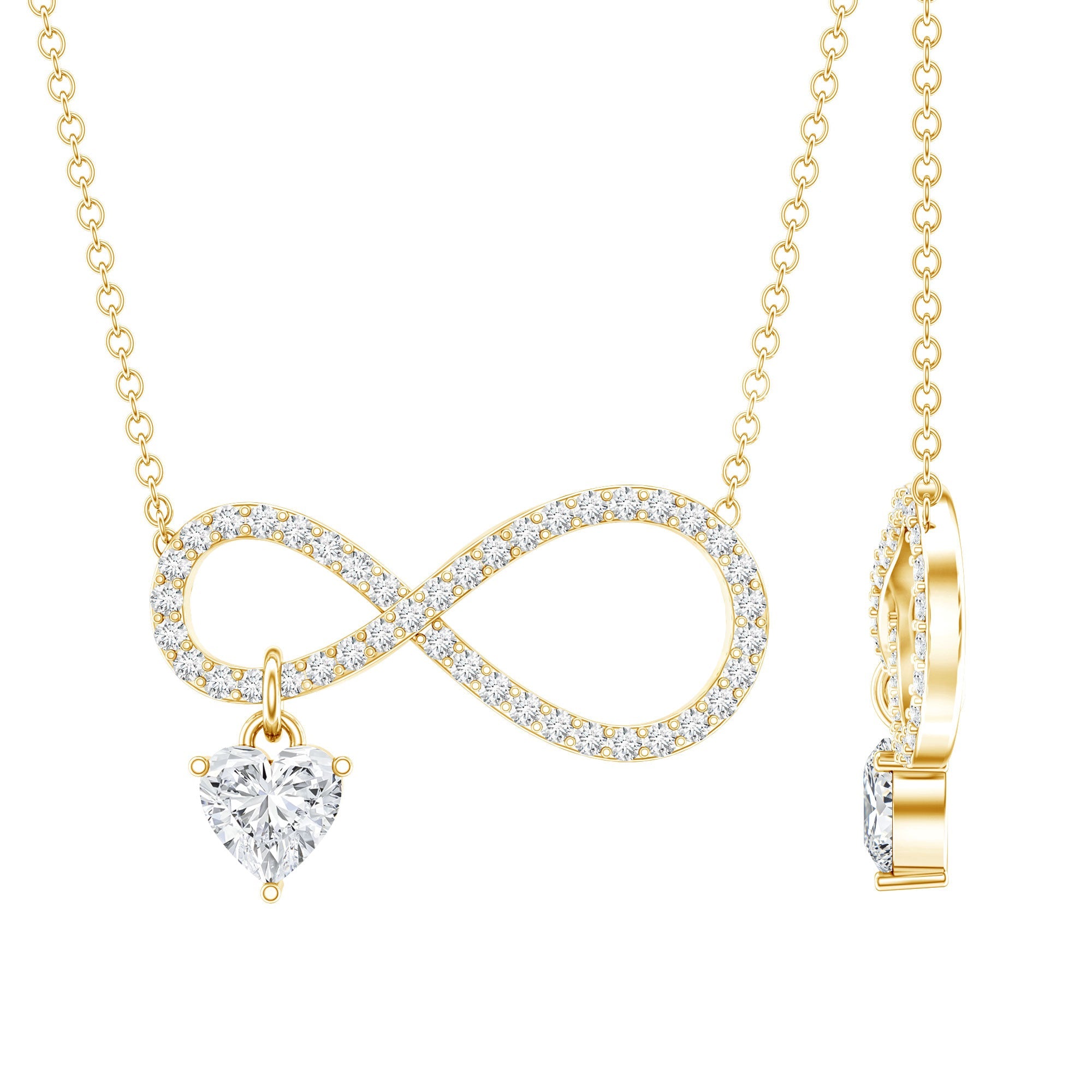 Pave Set Lab Grown Diamond Infinity Heart Charm Necklace