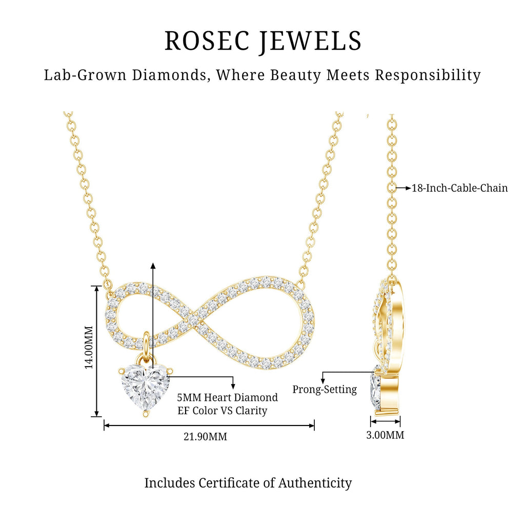 Pave Set Lab Grown Diamond Infinity Heart Charm Necklace