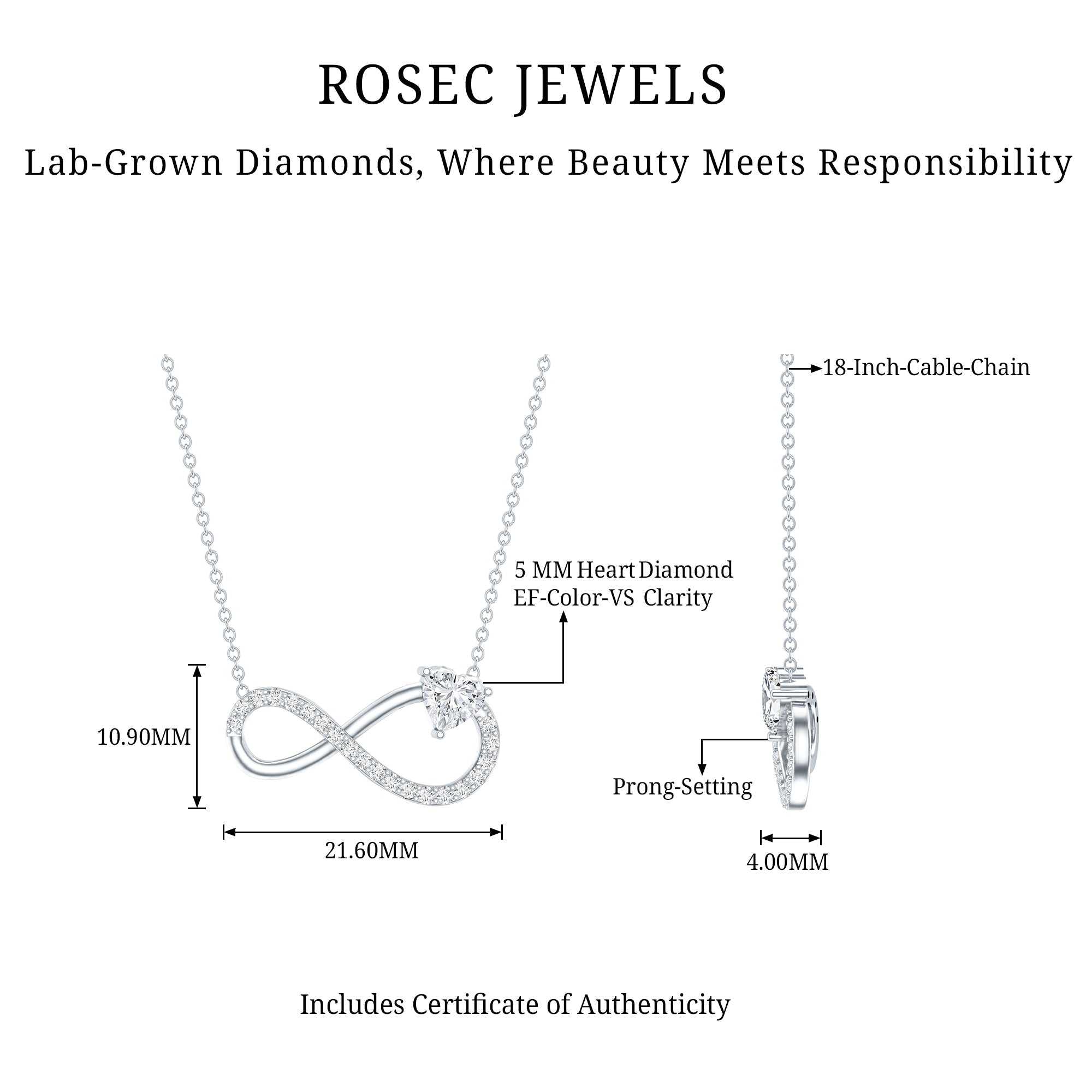 Lab Grown Diamond Infinity Heart Necklace For Women