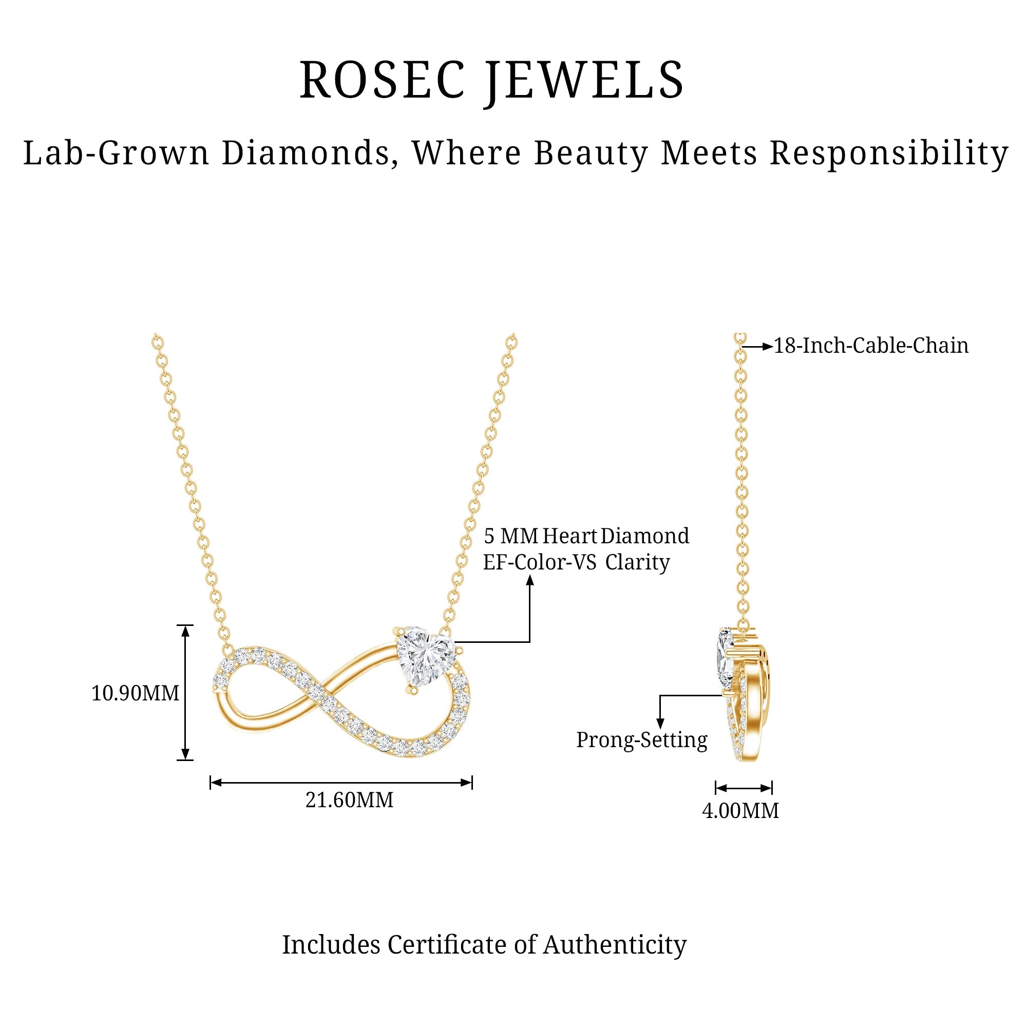 Lab Grown Diamond Infinity Heart Necklace For Women