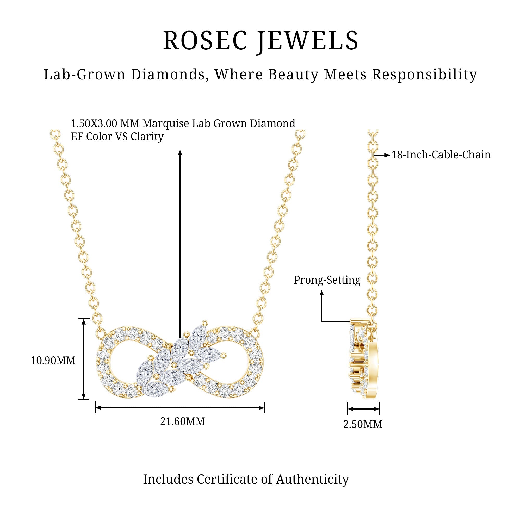 Lab Grown Diamond Infinity Love Knot Necklace For Women