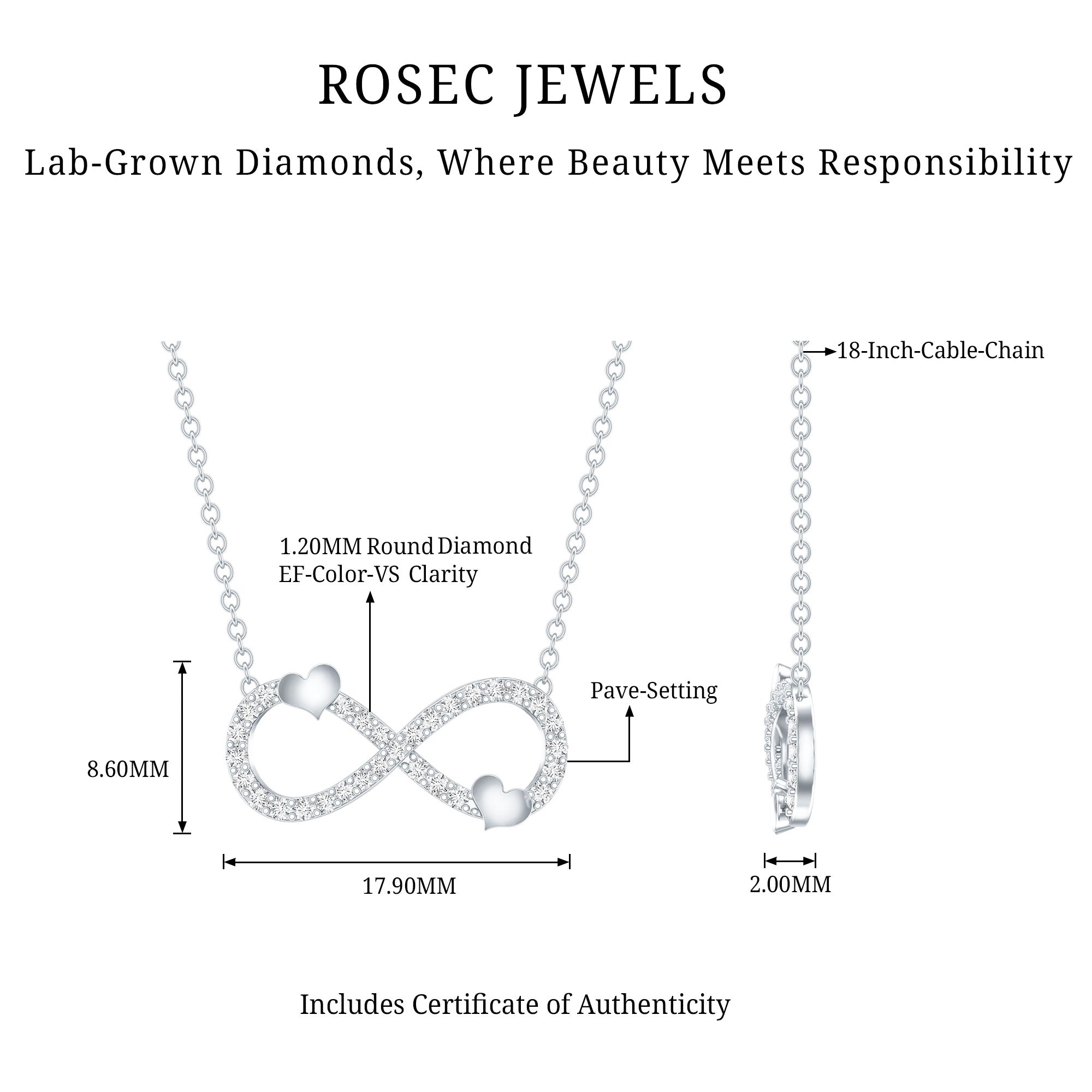 Lab Grown Diamond Infinity Knot Necklace With Cute Heart