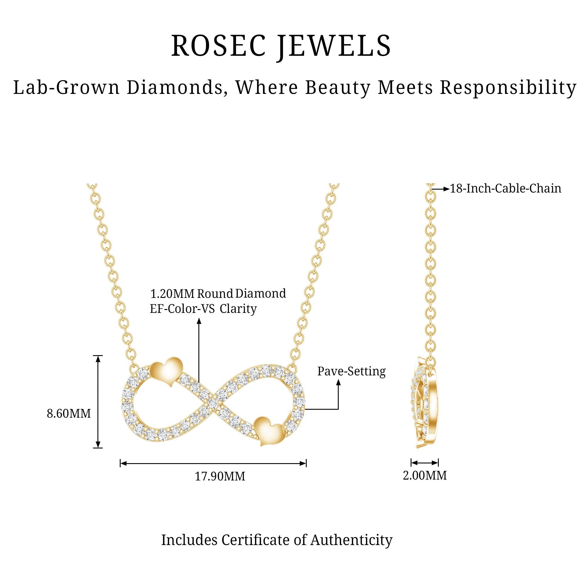 Lab Grown Diamond Infinity Knot Necklace With Cute Heart