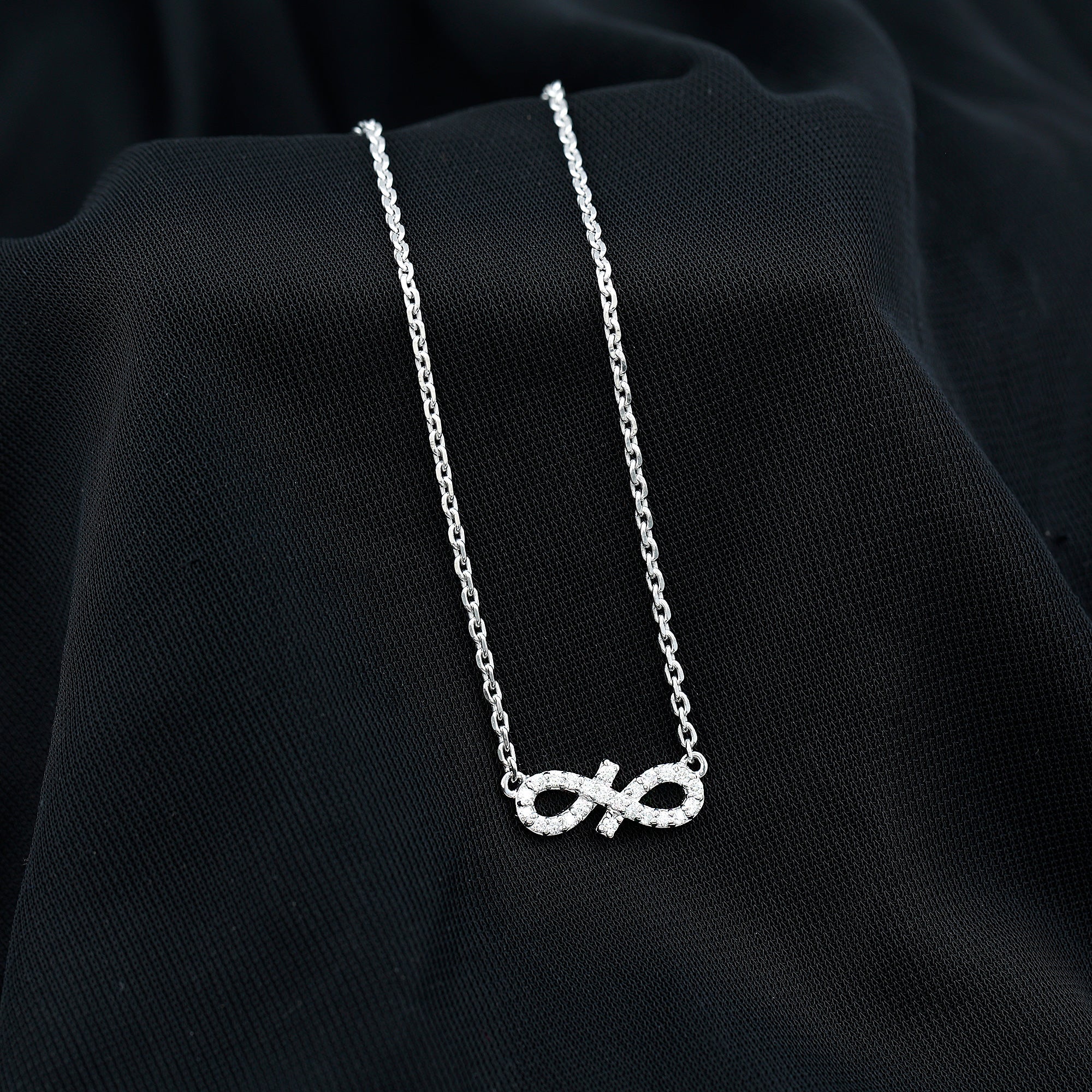 Pave Set Lab Grown Diamond Sideways Infinity Necklace