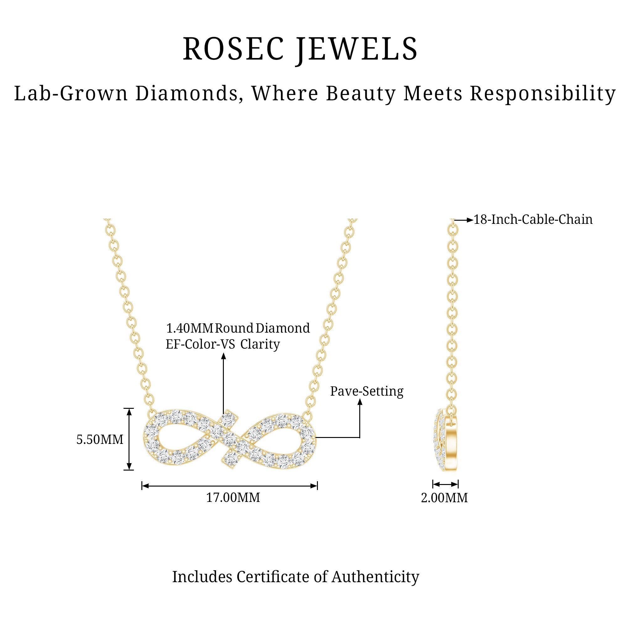 Pave Set Lab Grown Diamond Sideways Infinity Necklace