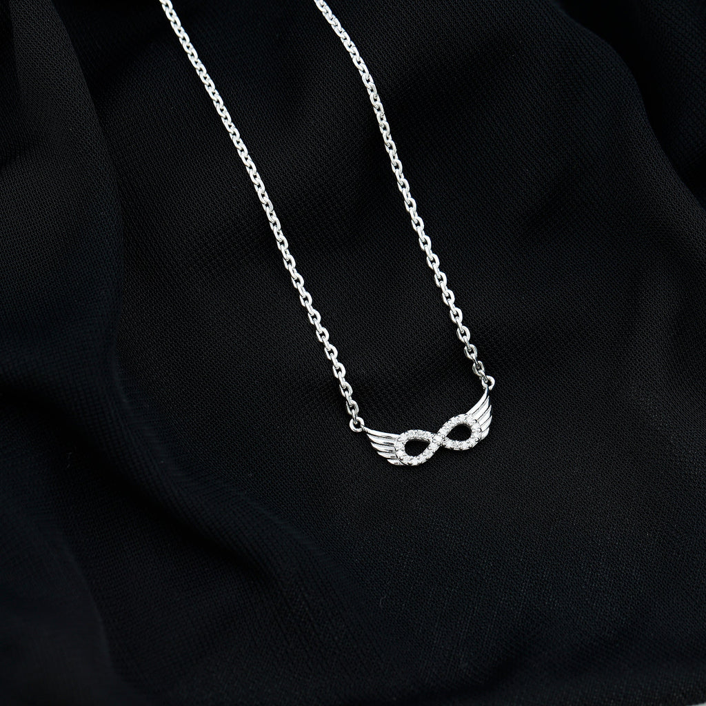 Sideways Pave Set Lab Grown Diamond Angel Wing Necklace