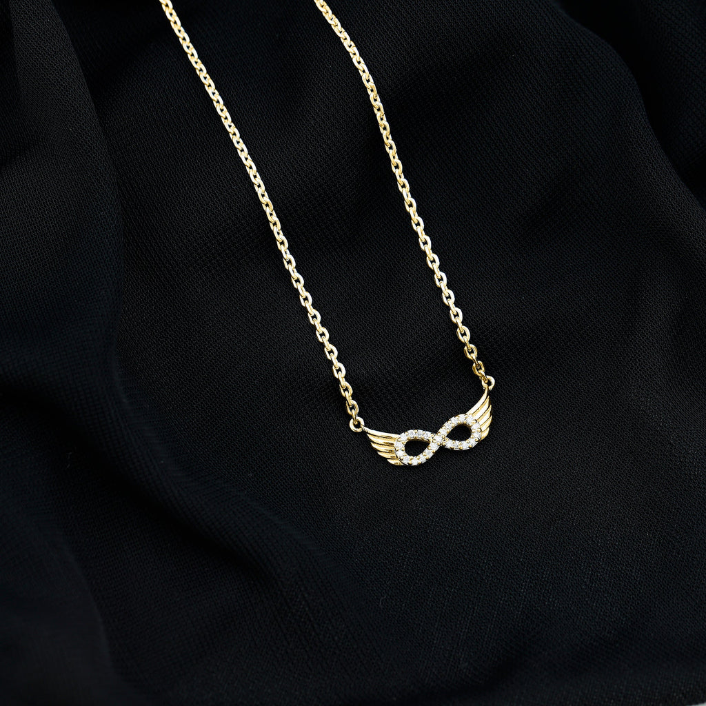 Sideways Pave Set Lab Grown Diamond Angel Wing Necklace