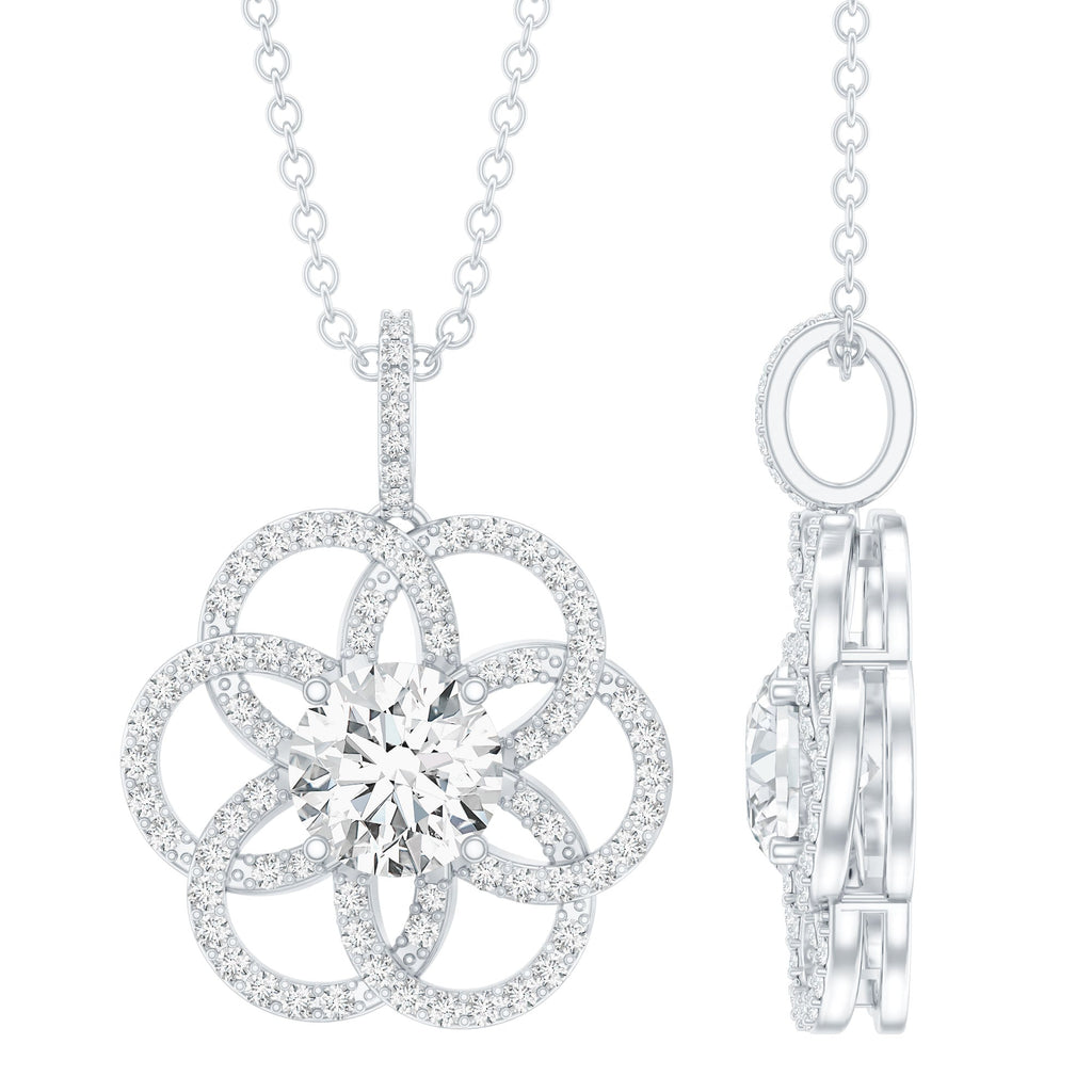 Lab 6 MM Round Diamond Flower Bridal Necklace