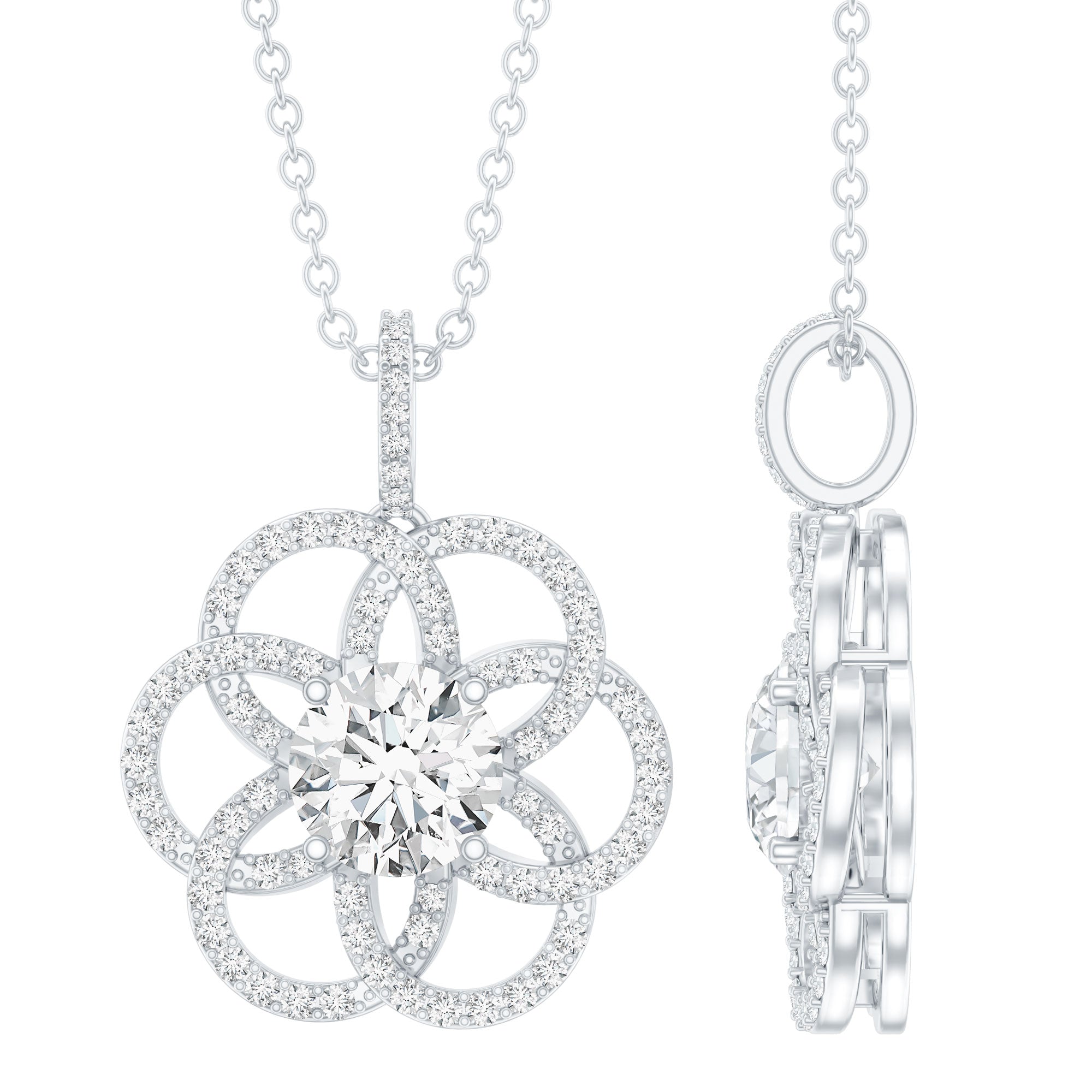 Lab 6 MM Round Diamond Flower Bridal Necklace