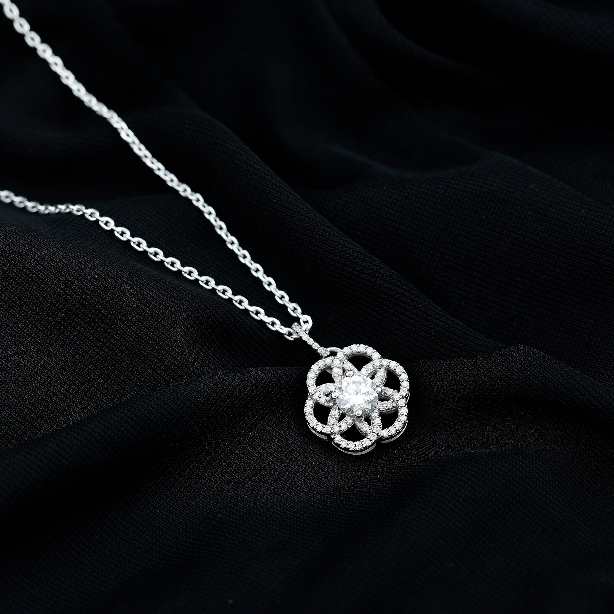 Lab 6 MM Round Diamond Flower Bridal Necklace