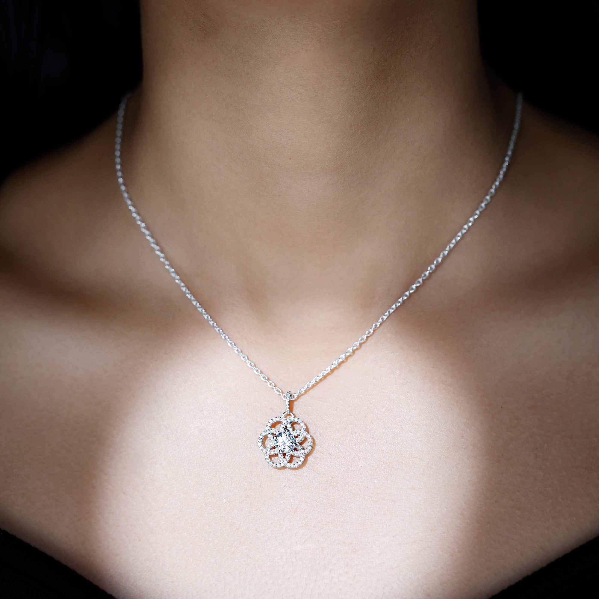 Lab 6 MM Round Diamond Flower Bridal Necklace