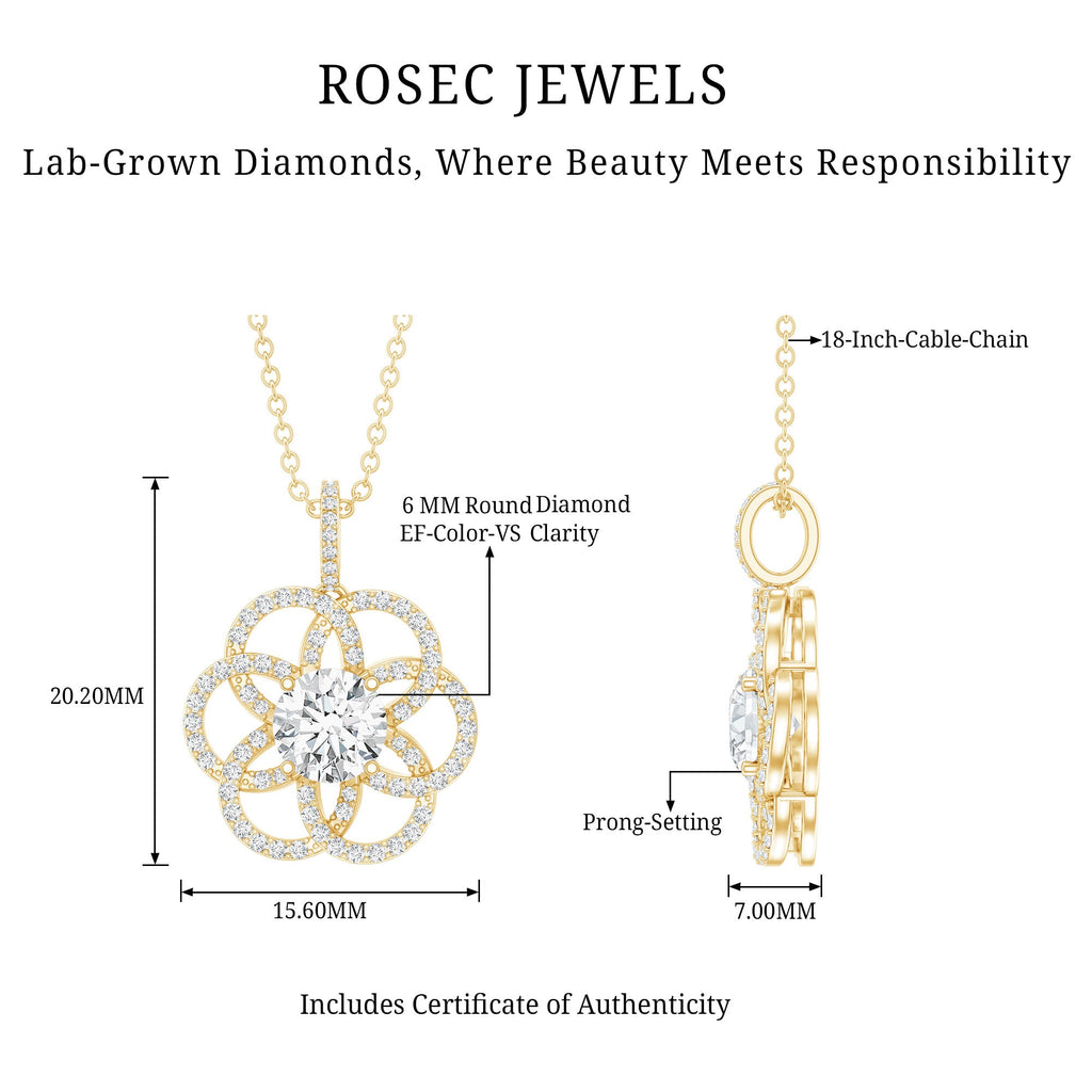 Lab 6 MM Round Diamond Flower Bridal Necklace