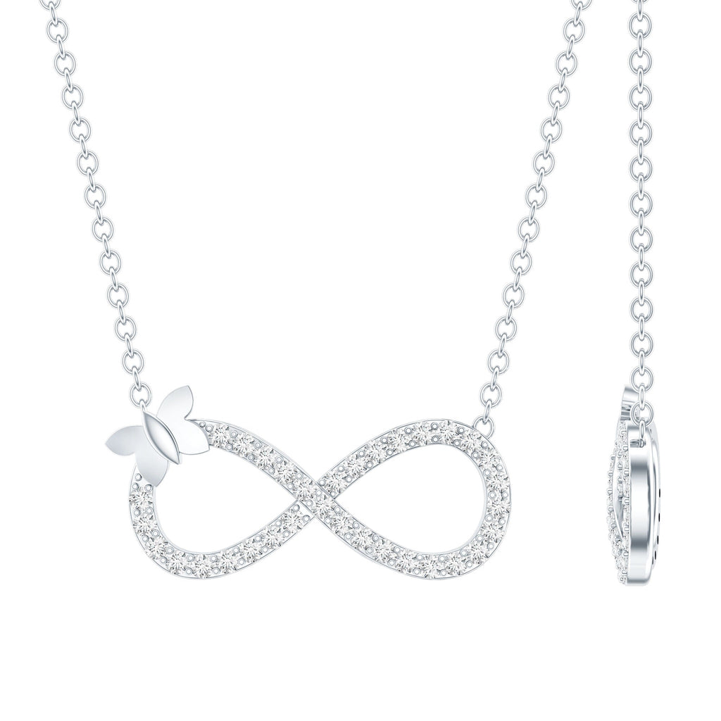Lab Pave Set Diamond Sideways Infinity Butterfly Necklace