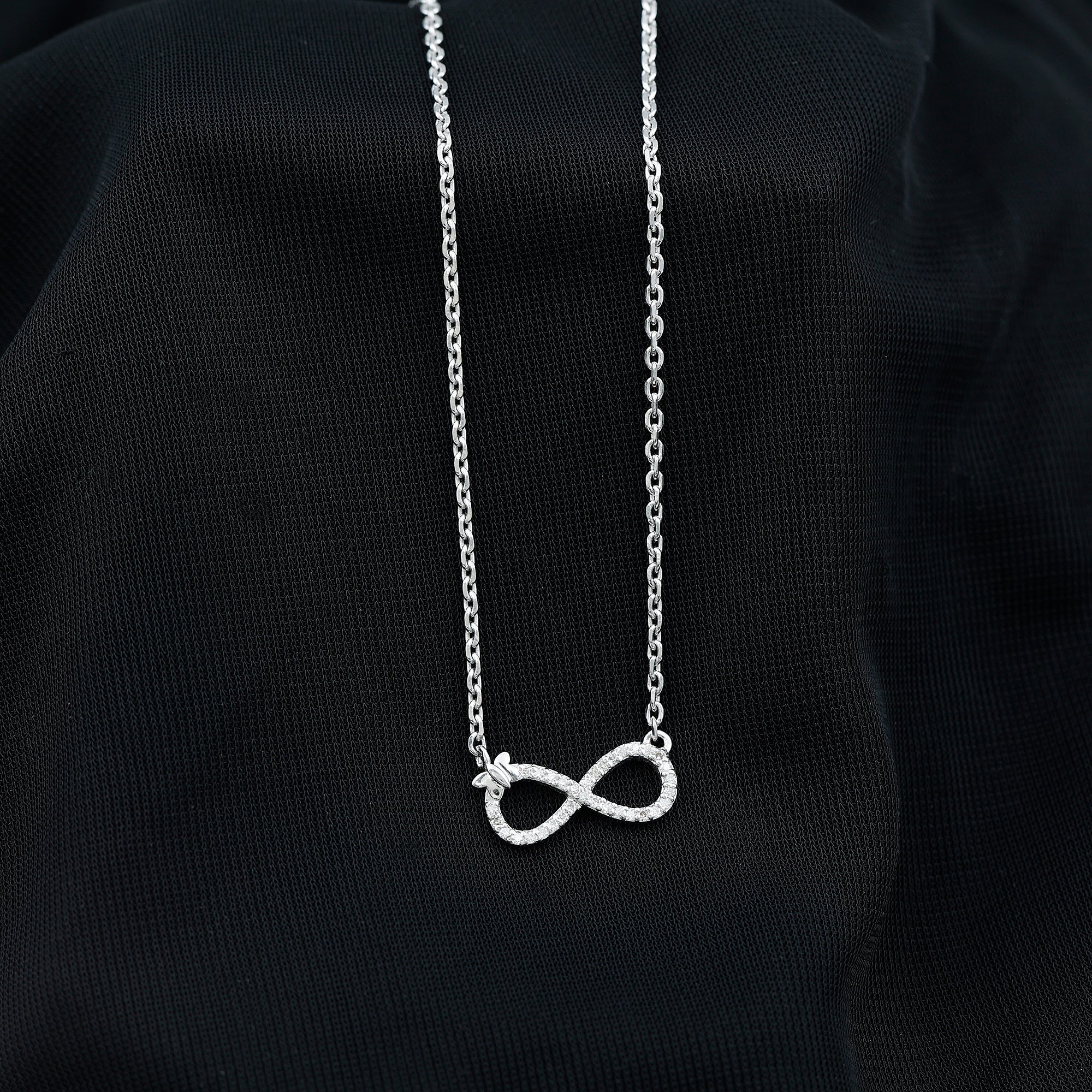 Lab Pave Set Diamond Sideways Infinity Butterfly Necklace