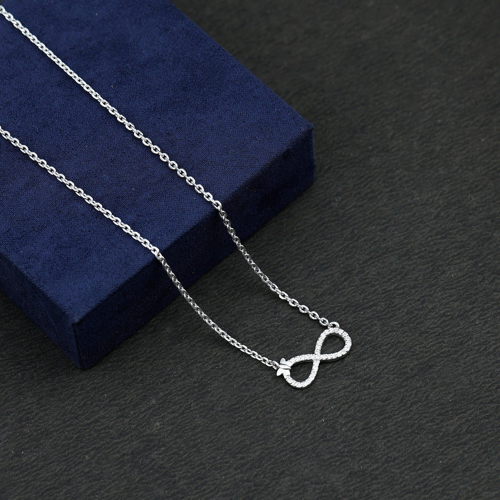 Lab Pave Set Diamond Sideways Infinity Butterfly Necklace