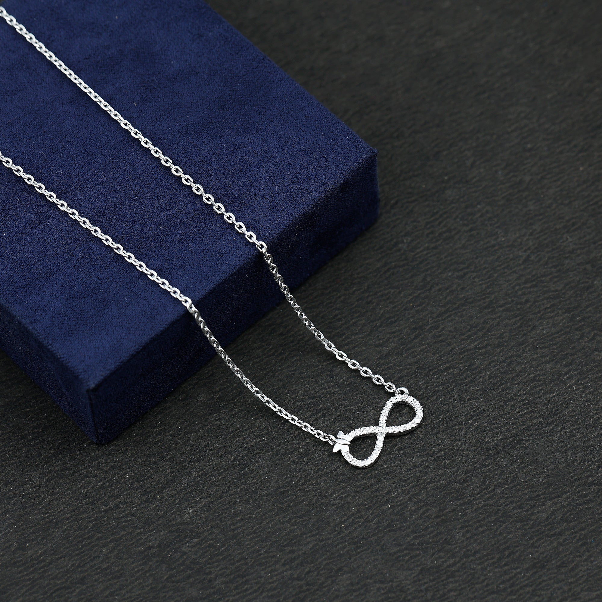 Lab Pave Set Diamond Sideways Infinity Butterfly Necklace
