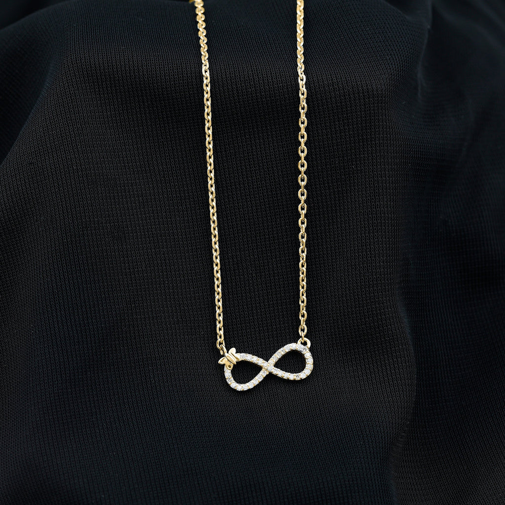 Lab Pave Set Diamond Sideways Infinity Butterfly Necklace