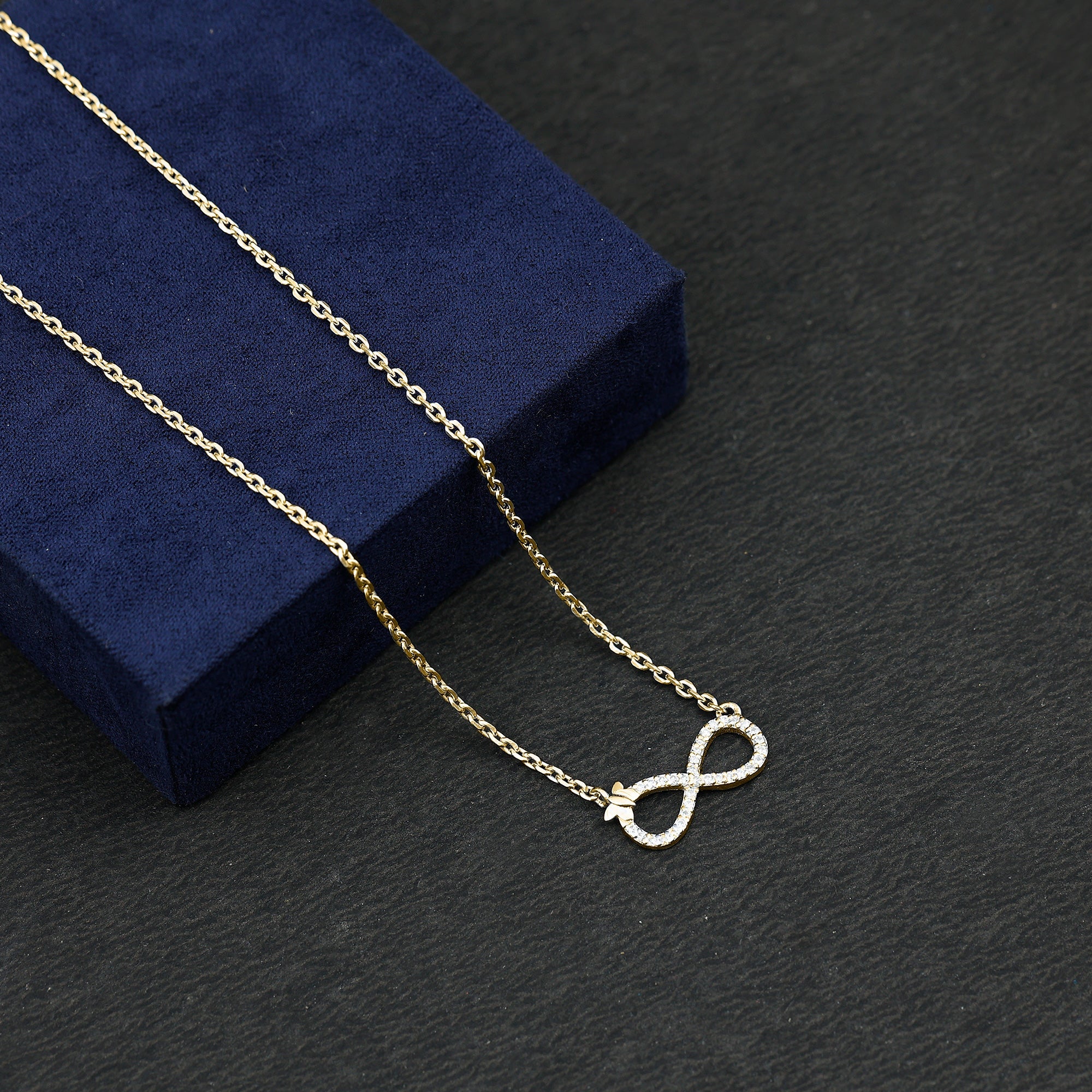 Lab Pave Set Diamond Sideways Infinity Butterfly Necklace