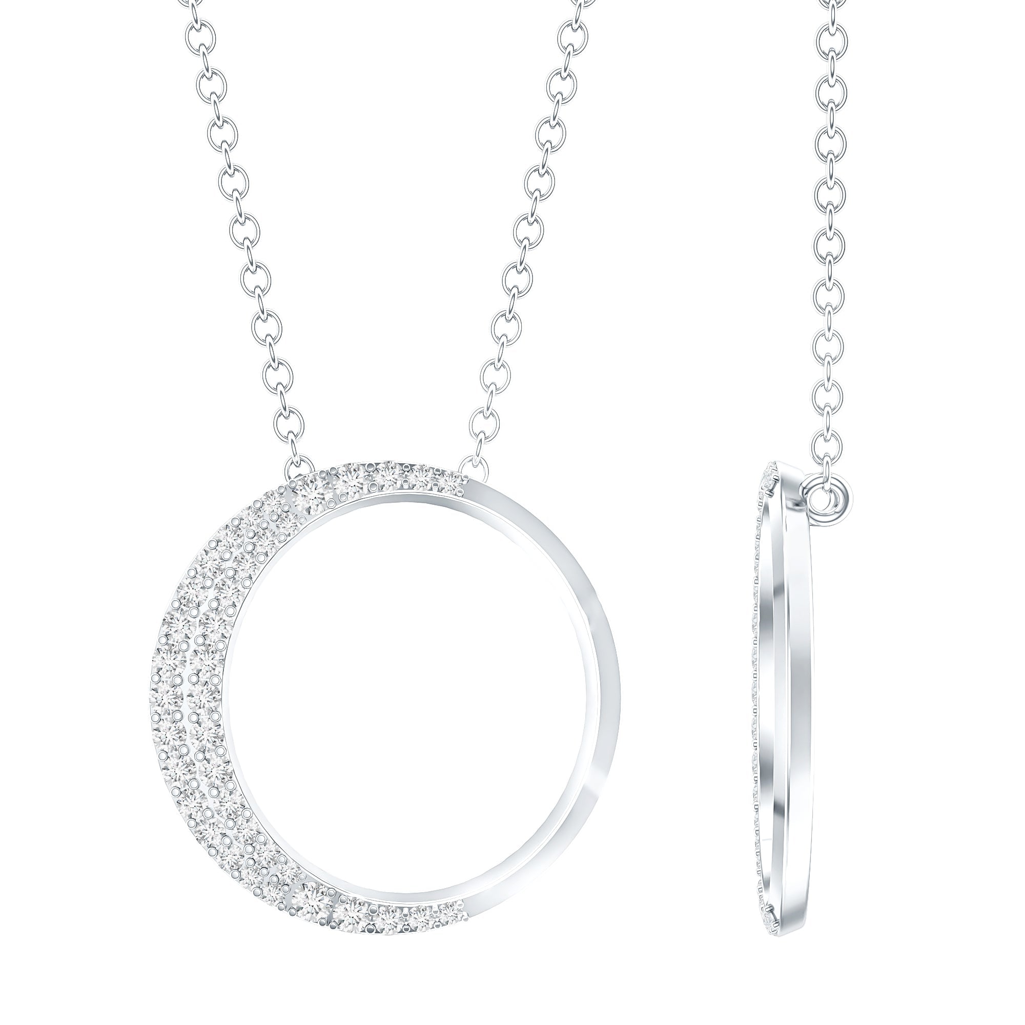 Pave Set Lab Grown Diamond Open Circle Pendant Necklace