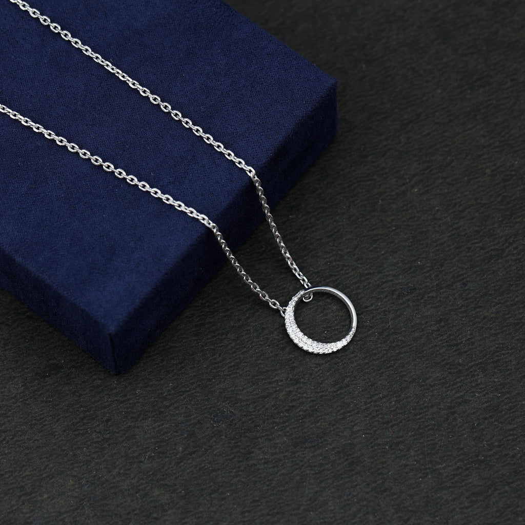 Pave Set Lab Grown Diamond Open Circle Pendant Necklace