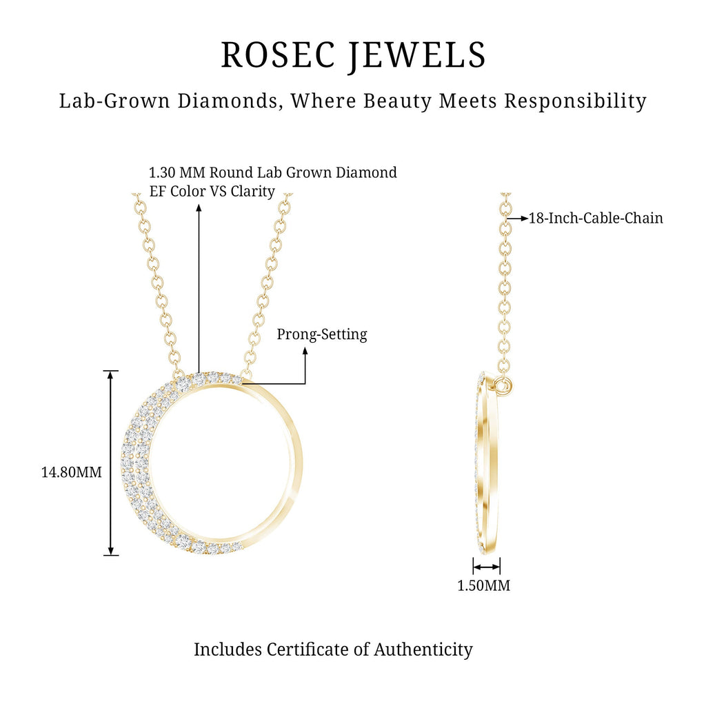 Pave Set Lab Grown Diamond Open Circle Pendant Necklace