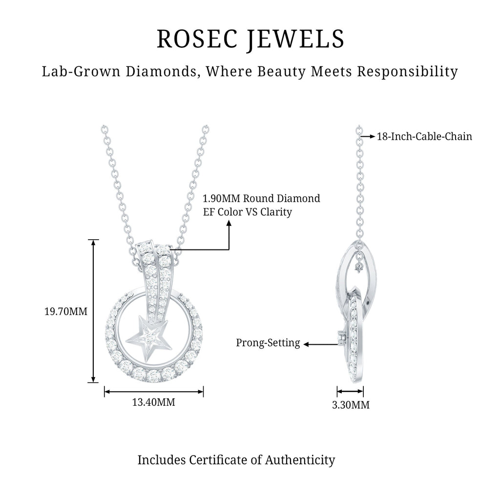 Lab Grown Diamond Star Circle Necklace With Decorated Bail