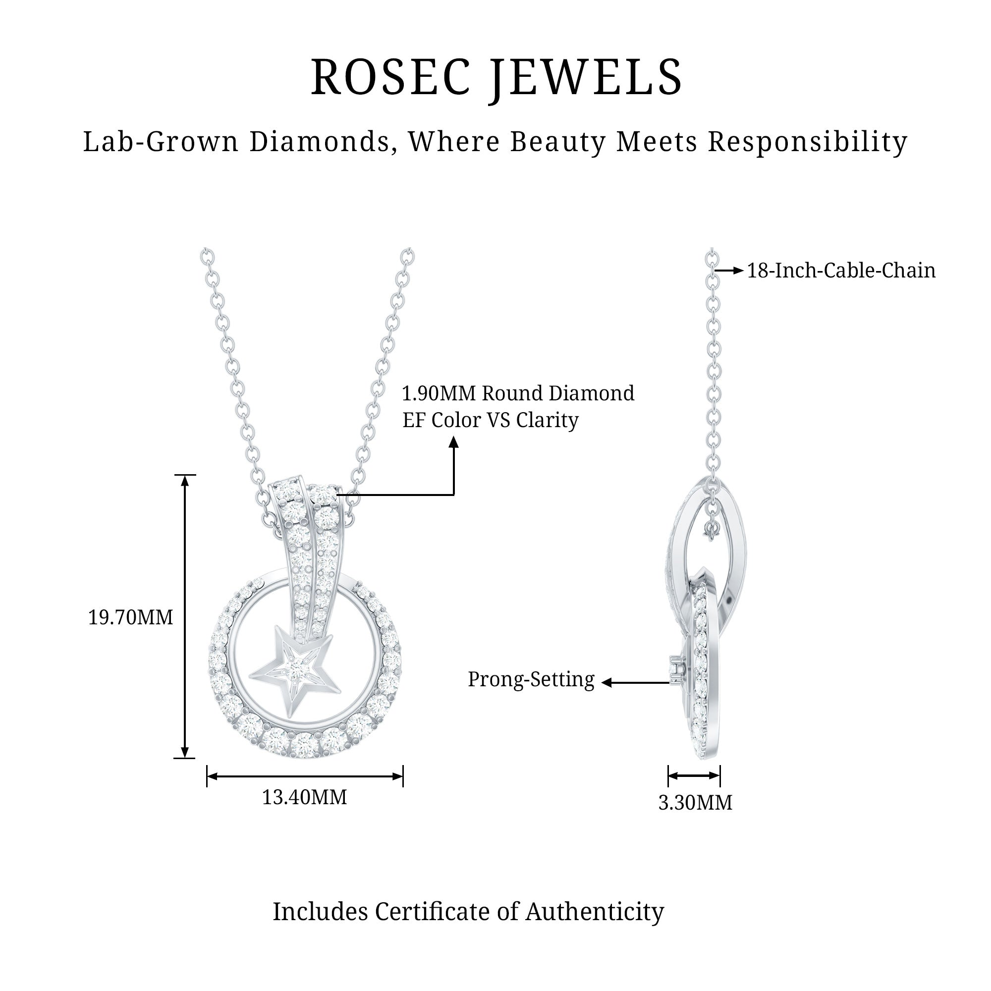 Lab Grown Diamond Star Circle Necklace With Decorated Bail