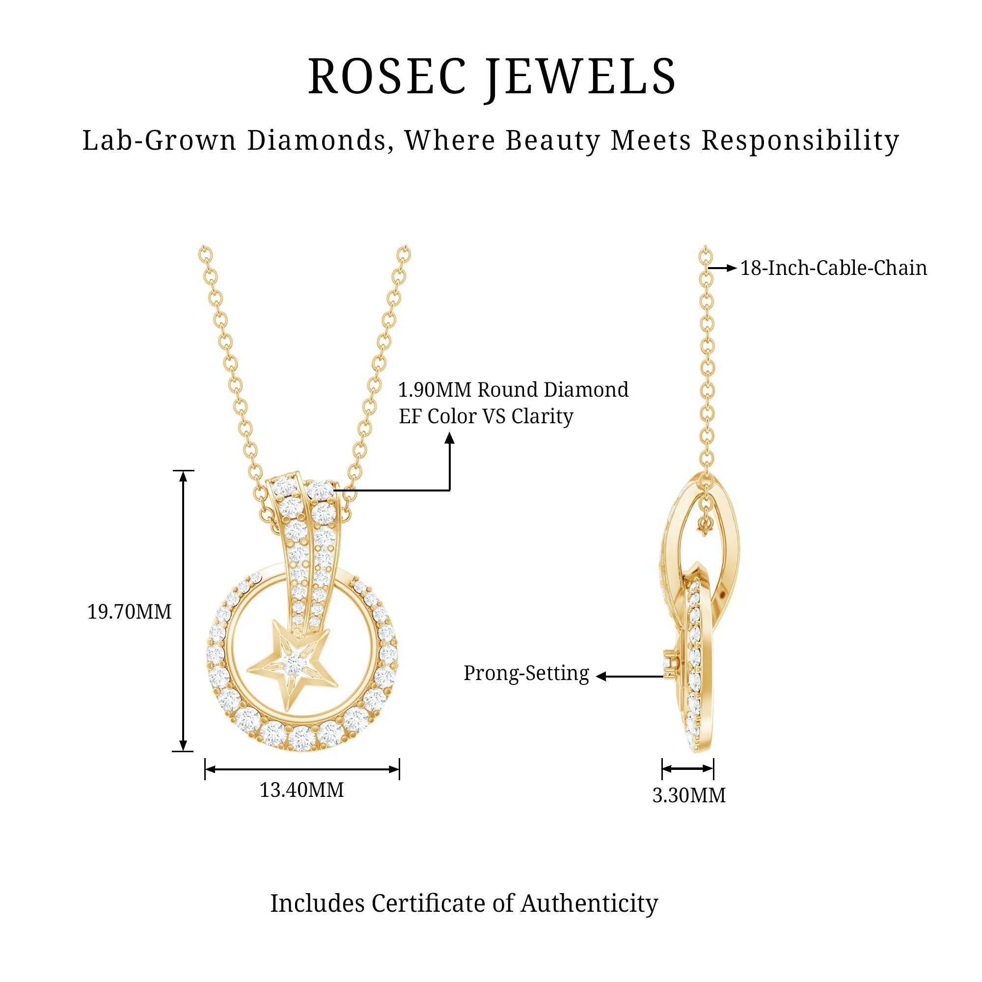 Lab Grown Diamond Star Circle Necklace With Decorated Bail