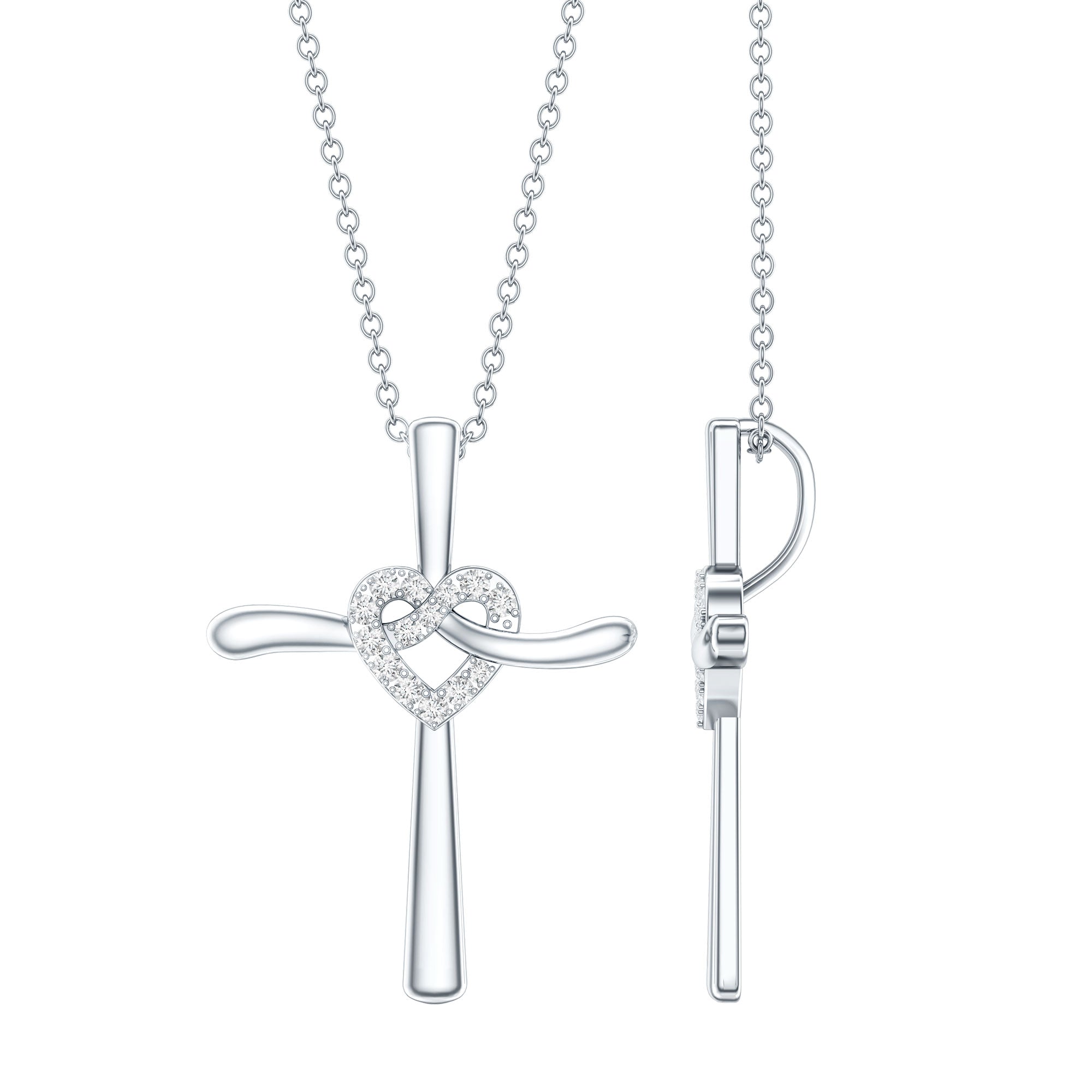 Certified Lab Grown Diamond Catholic Cross Heart Necklace