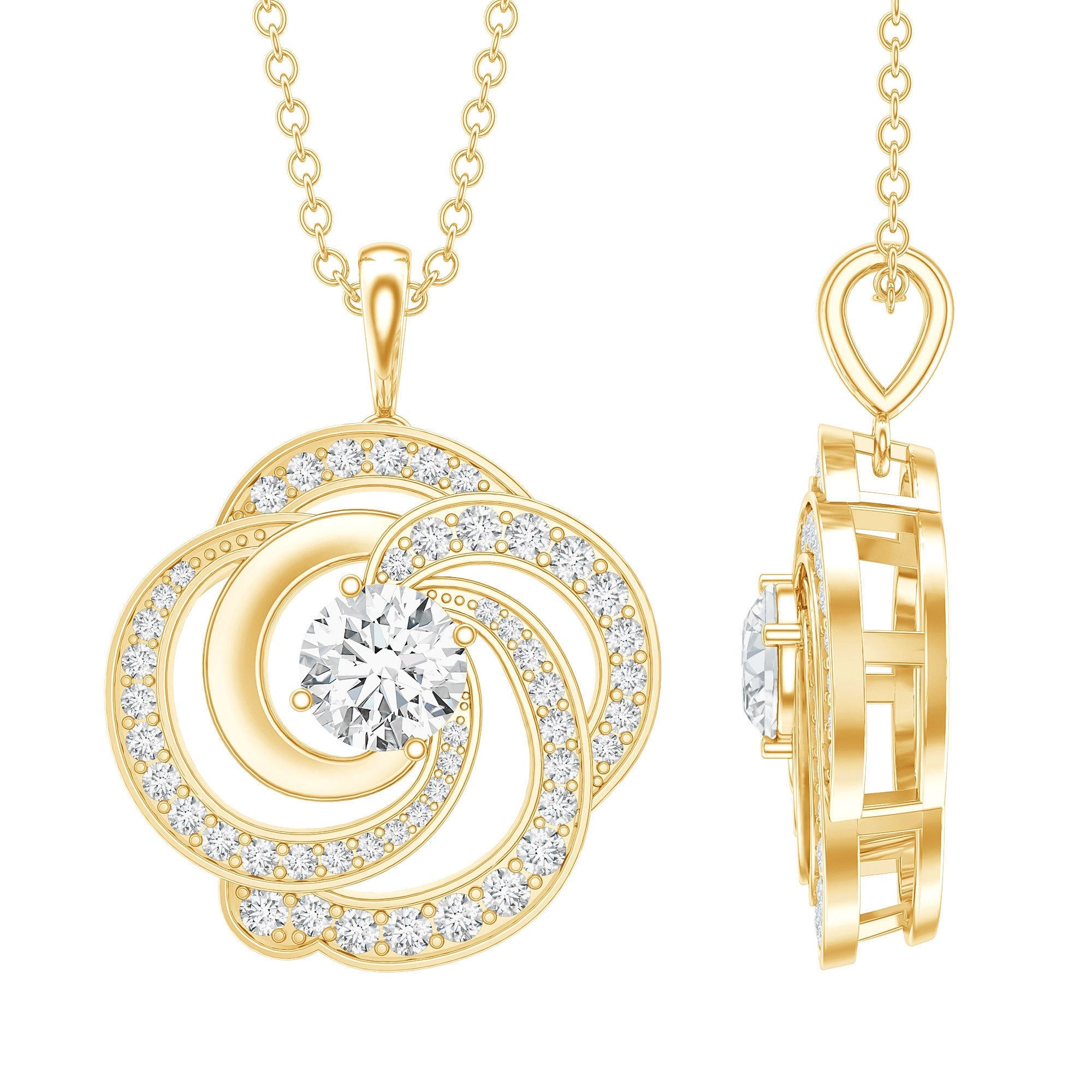 Lab Grown Diamond Prong Set Flower Pendant Necklace
