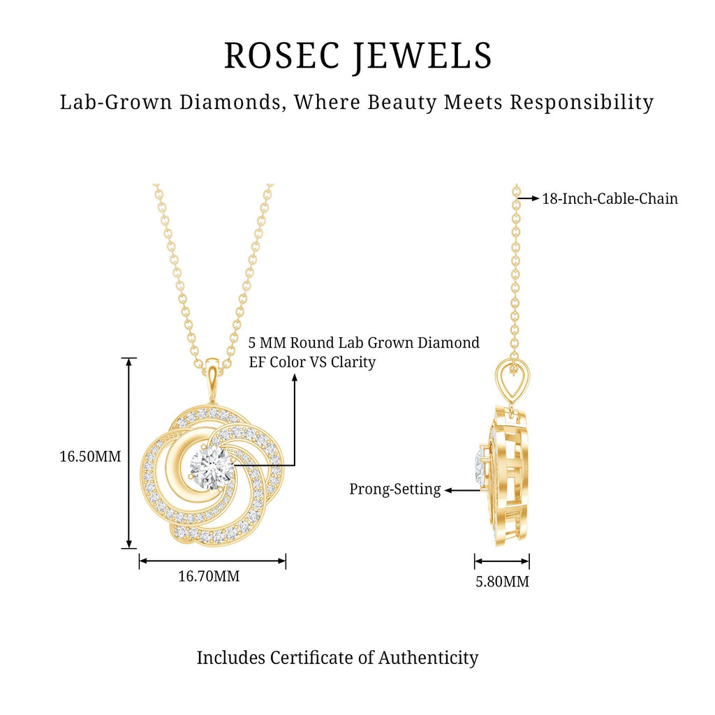 Lab Grown Diamond Prong Set Flower Pendant Necklace